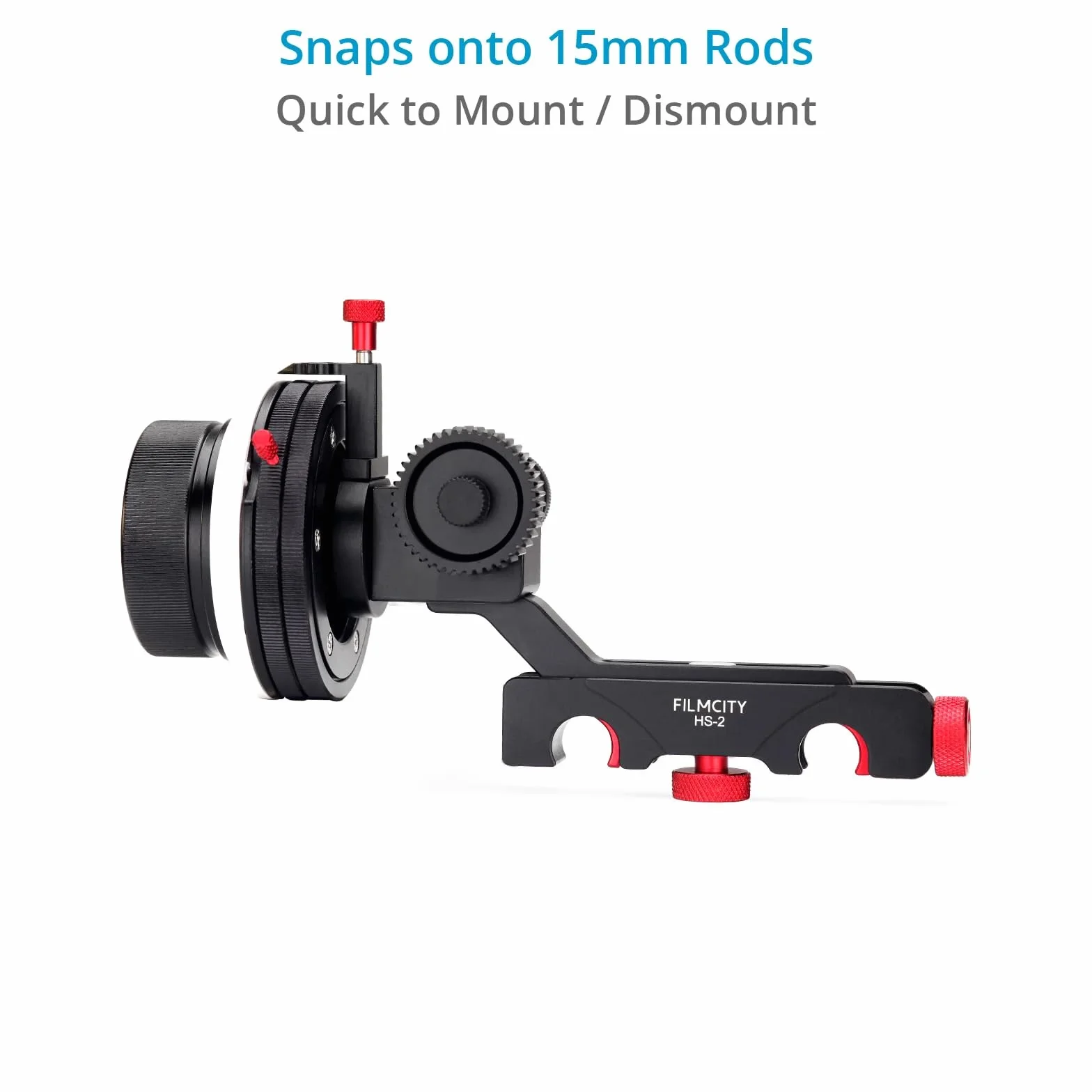 HS-2 Follow Focus con Hard Stop per telecamere e supporti da spalla. Ingranaggio passo 0,8, 43 denti. Cinghia dentata adatta a obiettivi da 46 a 110 mm. Manovella di velocità inclusa (HS-2)