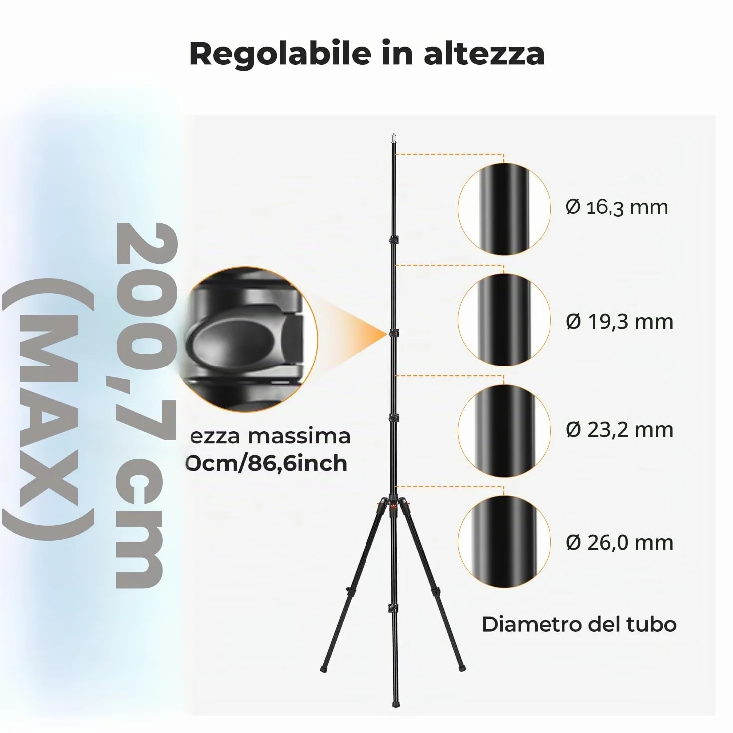 K&F CONCEPT 2m Fotografia Luce Treppiede, Reversibile Lampada In Alu Treppiede Regolabile, Treppied Cellulare Con 1/4 "Vite E Treppied Borsa per Fotocamera Stroboscopica,5kg Carico