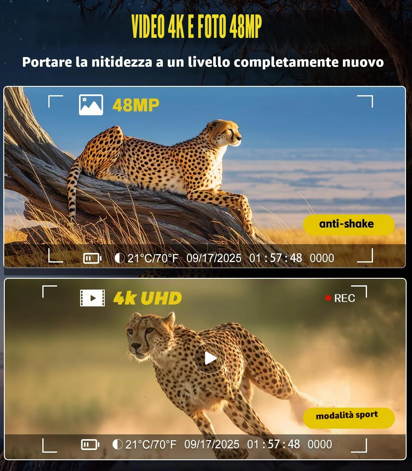 Dispositivo di visione notturna 4 K, 48 MP, 10000 mAh, ricaricabile, f/1,4, grande apertura a infrarossi, visione notturna, visione 500 m/1640 FT,8 X zoom digitale con scheda TF da 32 GB