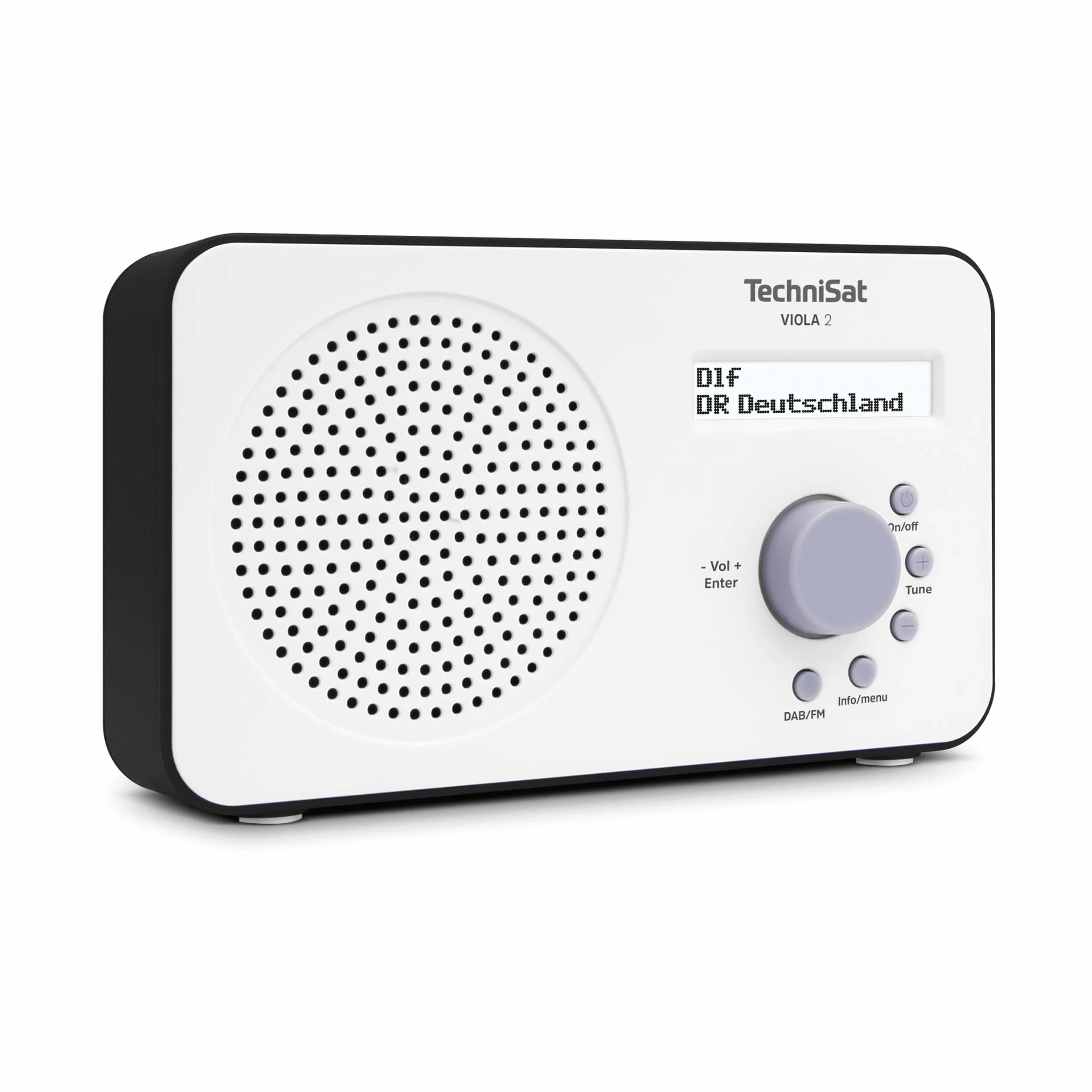 TechniSat VIOLA 2 - Radio DAB portatile (DAB+, VHF, Altoparlante, Ingresso per cuffie, Display a 2 righe, Pulsante di controllo, Compatta, 1 Watt RMS), Bianco/Nero