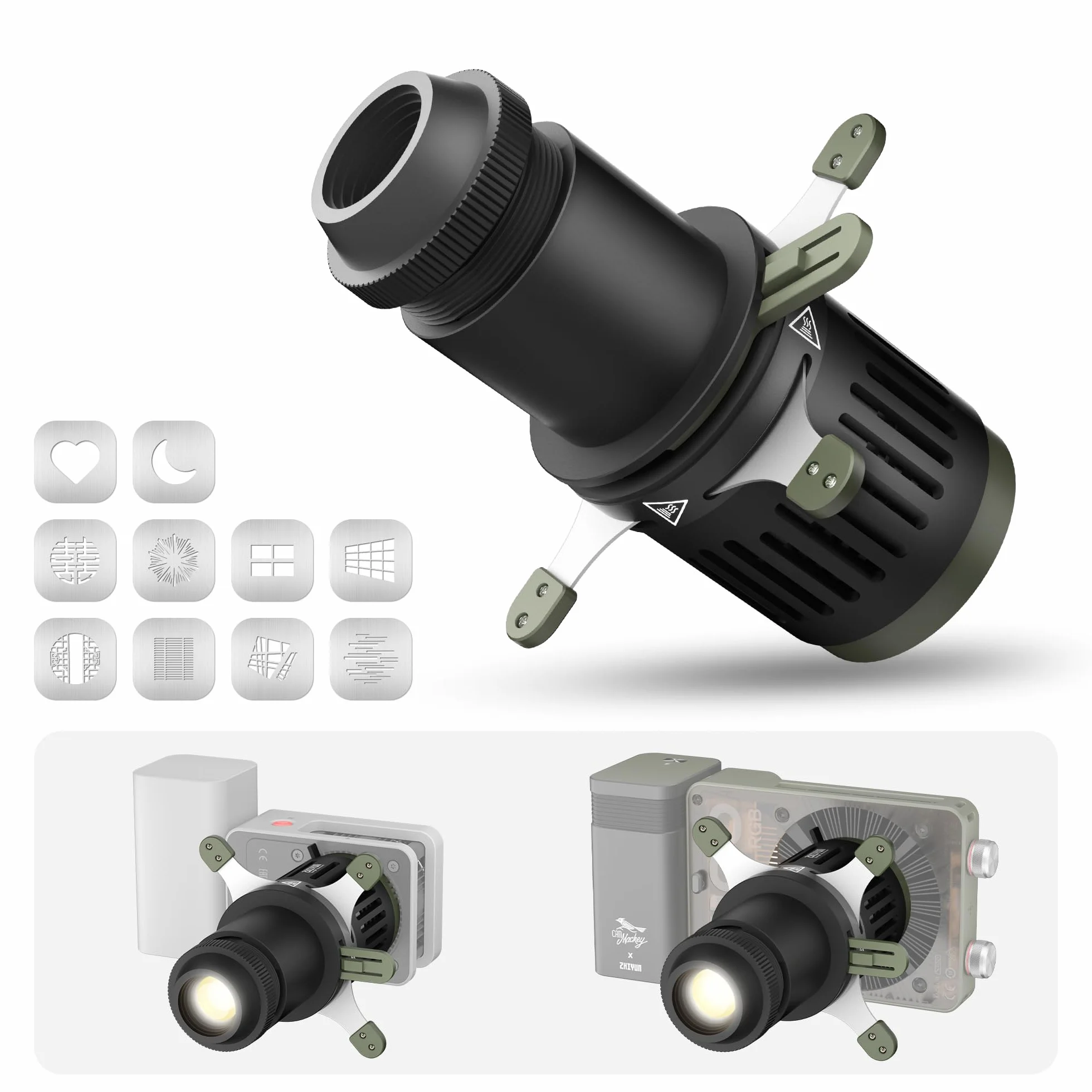 ZHIYUN Mini Spotlight (attacco ZY) Kit di snoot ottico conico per studio fotografico, proiettore video, accessorio con 10 gobo, forme di taglio adatte per X100 X60 CX100 G60 CX50, 370 g