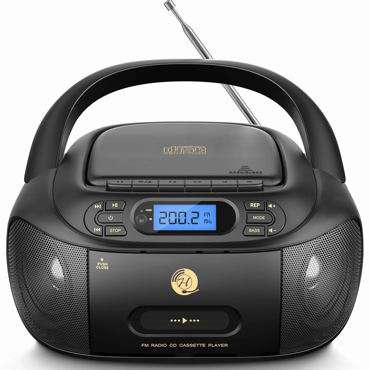 Lettore CD con Cassette, Radio FM Portatile, Lettore CD super basso Boombox con Bluetooth, Altoparlanti Stereo Incorporati, supporto AUX-In, Riproduzione USB, Uscita per cuffia