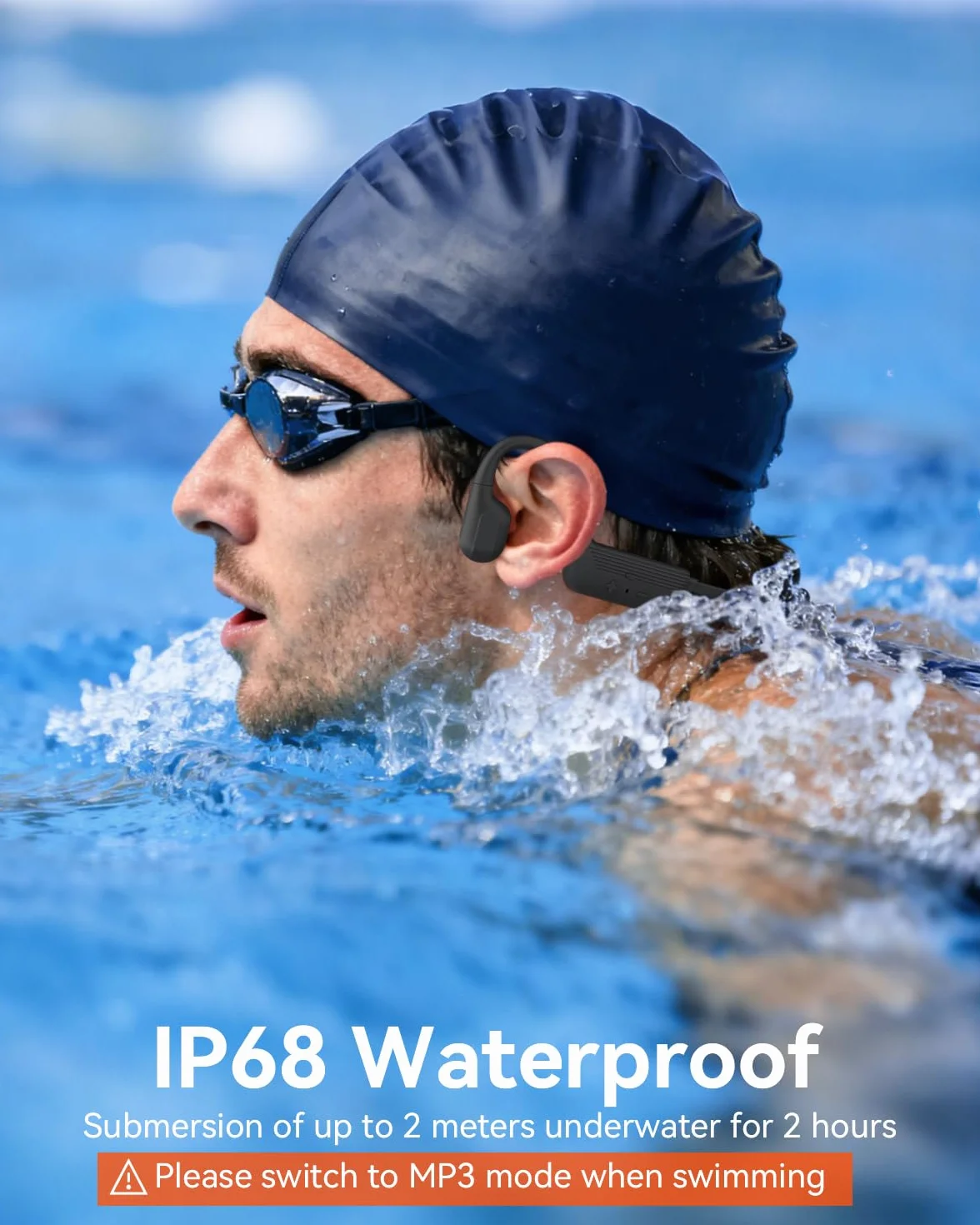 MONODEAL Cuffie da nuoto IP68 impermeabili con suono osseo Bluetooth 5.4, cuffie Bone Conduction Headphones con memoria lettore MP3 da 8 GB, cuffie aperte per nuoto corsa
