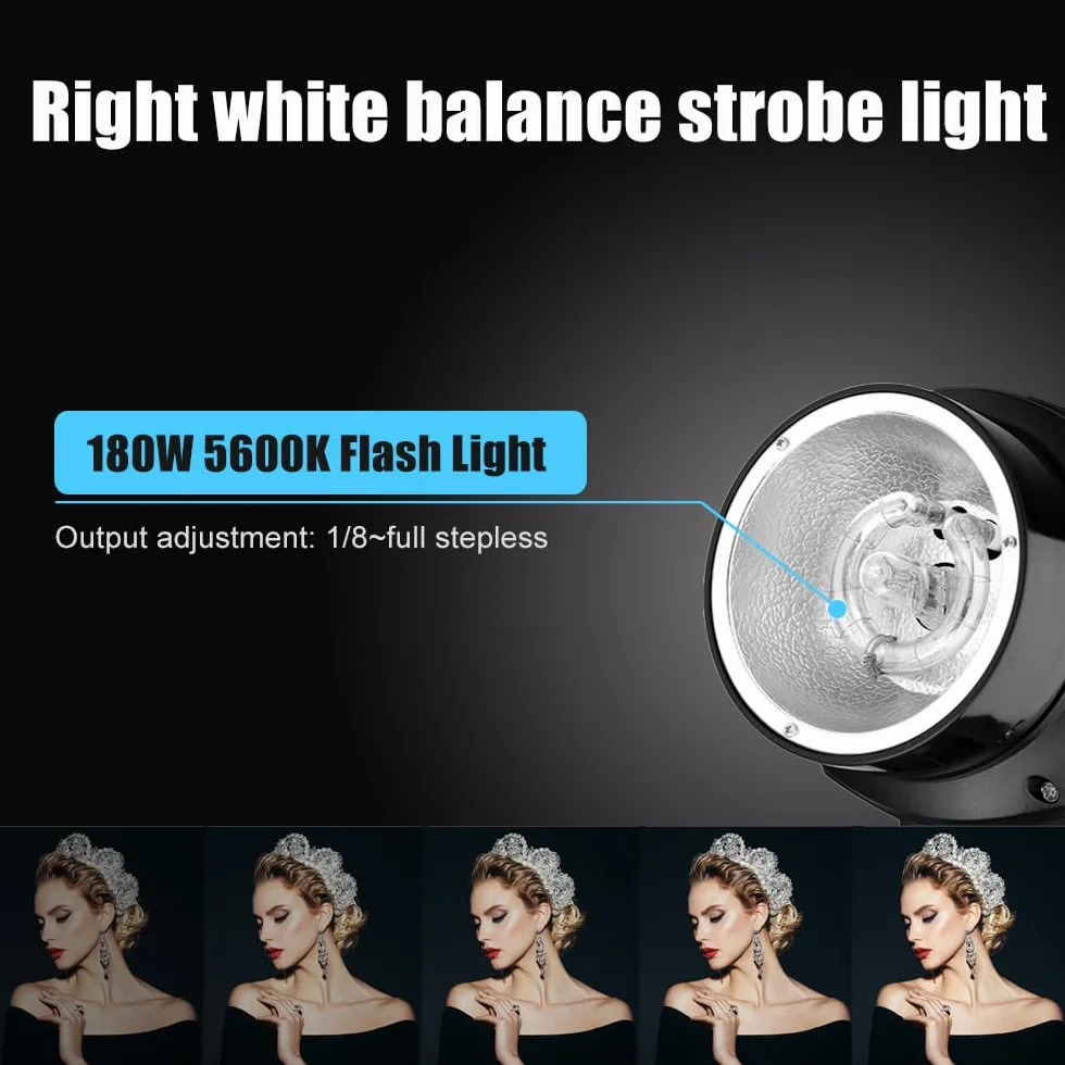 Godox Kit Professionali Flash Stroboscopico da Studio Fotografia, 2 x 180W 5600K Flash Monoluce, RT-16 Trigger, Supporto per Luce, Softbox