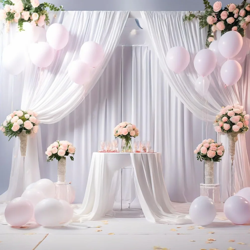 Tenda bianca da 2,5 x 3 m per fondali, tenda per sfondo per feste, sfondo per matrimonio bianco, tende in poliestere con sfondo bianco per compleanno, baby shower, battesimo, addio al nubilato