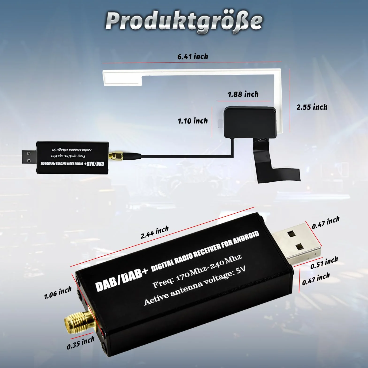 DAB Adattatore per Autoradio Android, Ricevitore Digitale DAB+ USB con Antenna Universale, Tuner Box con App, Facile Installazione Plug and Play
