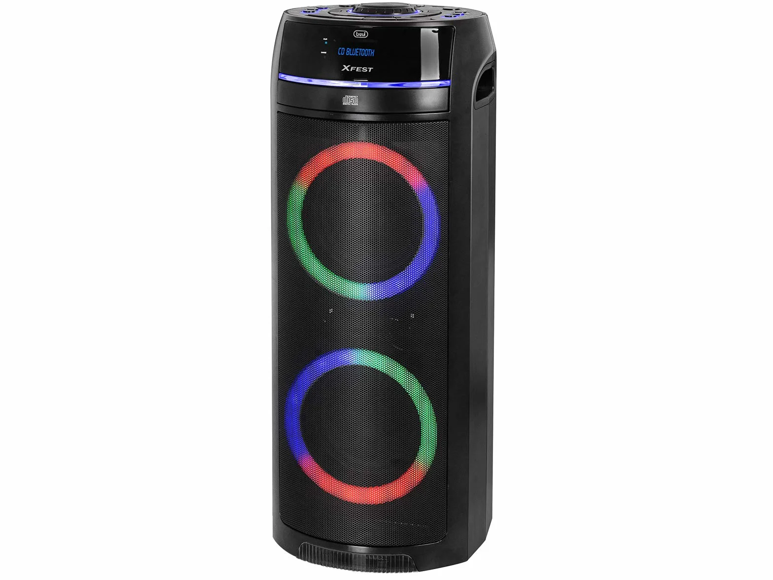 Trevi XFest XF 900 CD Altoparlante Amplificato 90W, Cassa Wireless Portatile con Microfono Wireless Incluso per Karaoke, Lettore CD-MP3, Riproduttore MP3 con USB, AUX IN, 2 Ingressi Microfonici