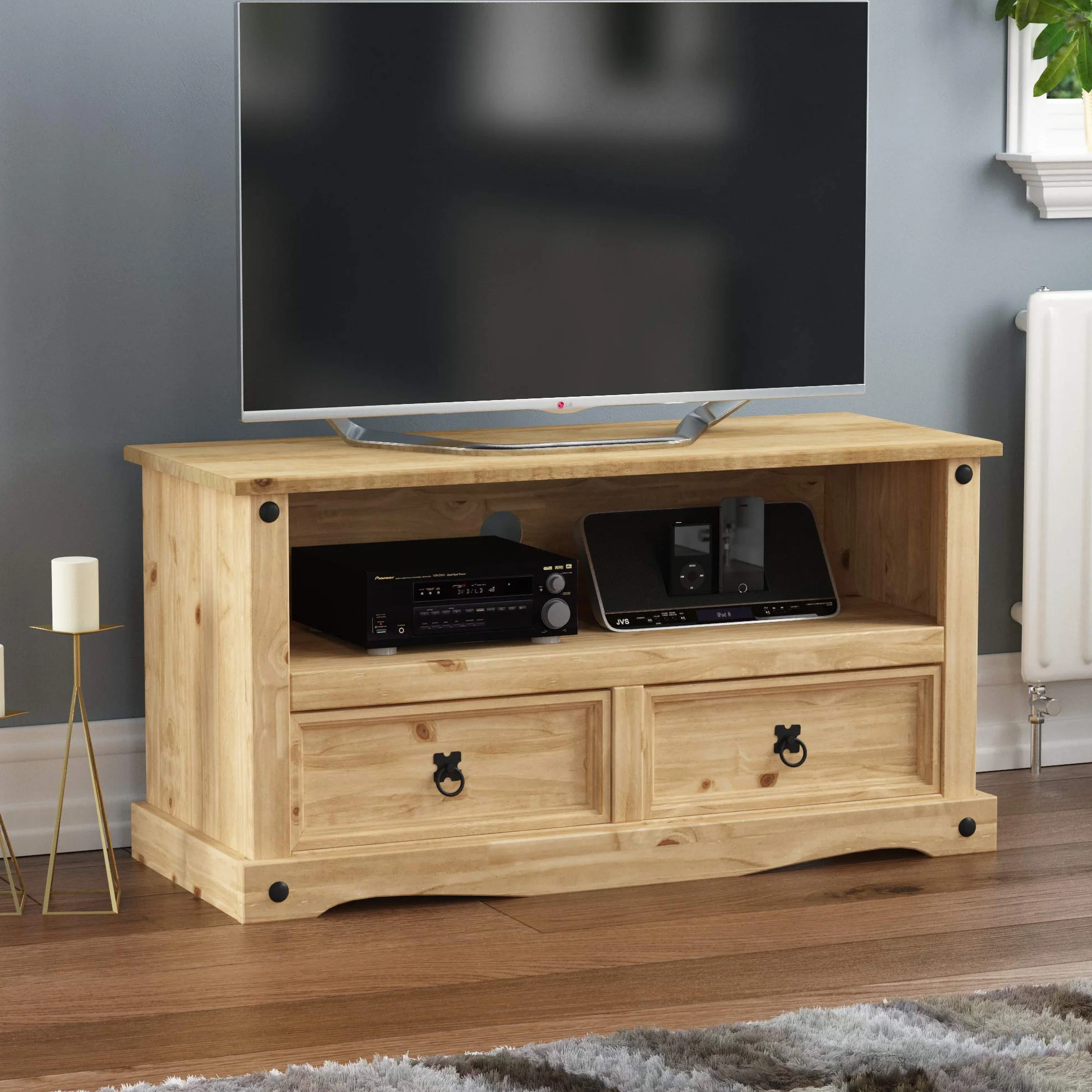 TBC Corona Mobile TV, supporto per schermo piatto, legno di pino massello