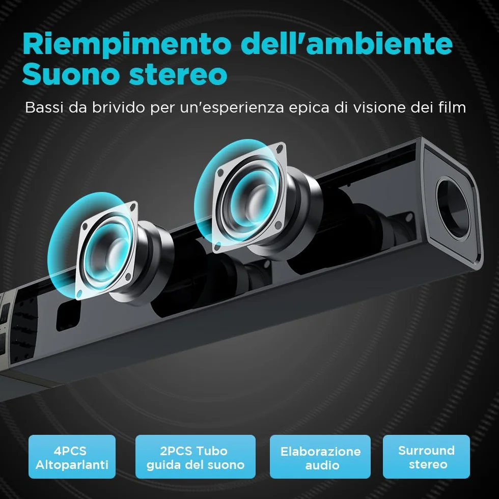 Bluetooth Soundbar per TV, 32 Inch Staccabile 2 in 1 Sound Bar per Televisore con Audio Potente, Altoparlanti per TV per Home Theater Audio, 2.0 canali con OPT/ARC/AUX, 1pcs