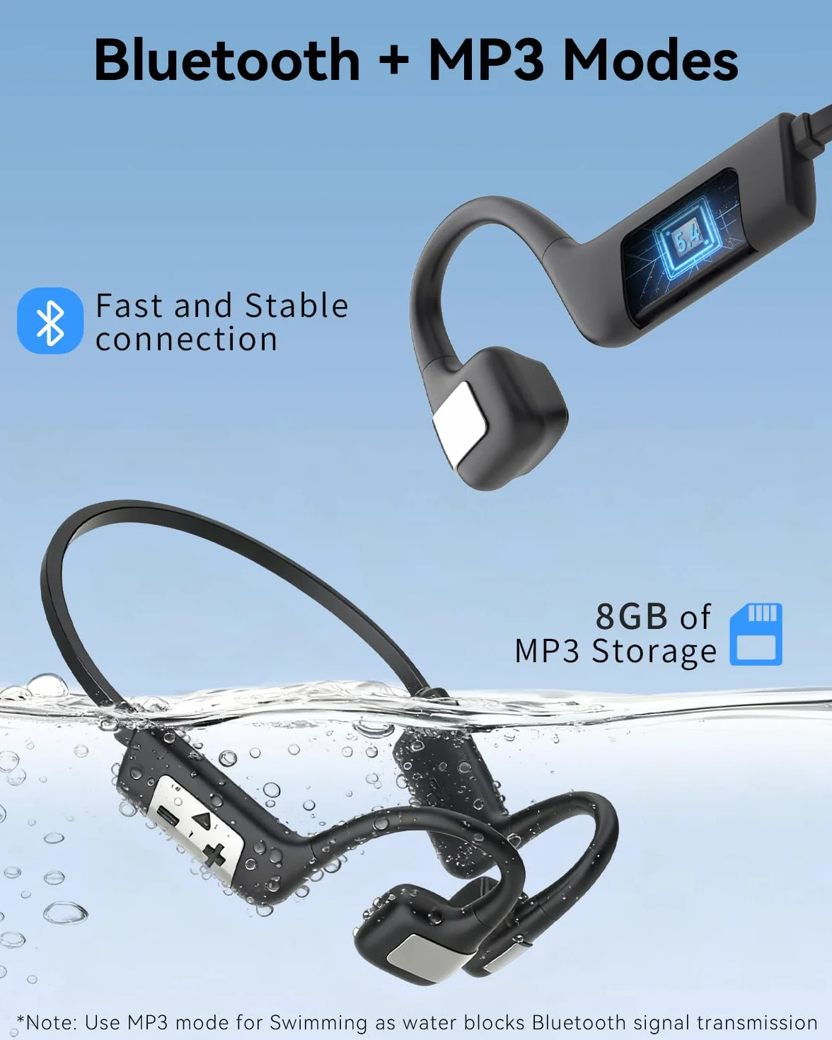 MONODEAL Cuffie Conduzione Ossea Bluetooth 5.4 Subacquee per Piscina IP68 Impermeabile Auricolari MP3 Subacqueo 8G Auricolari Sport per Nuoto, Corsa