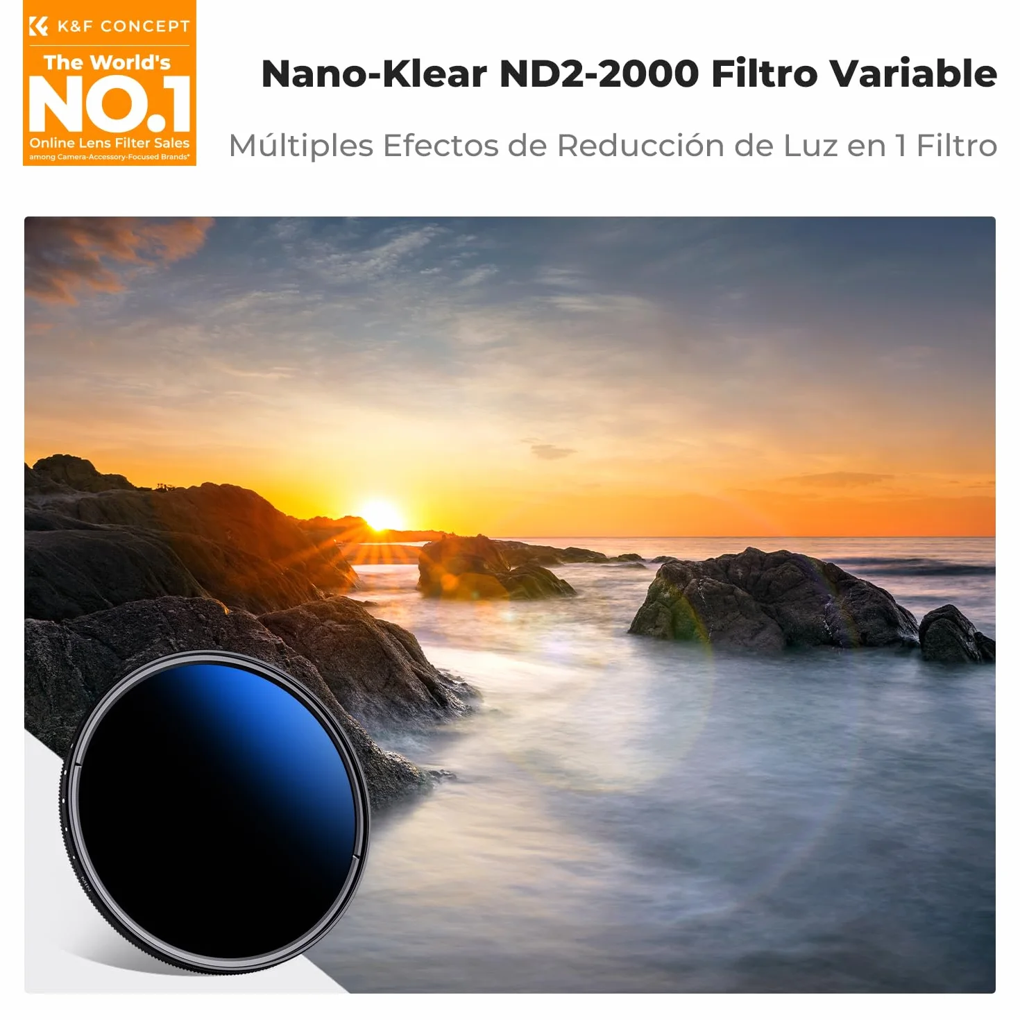 K&F CONCEPT Nano-Klear 62mm ND2-2000 (1-11 stop) Filtro Variabile, Filtro a Densità Neutra in Vetro Ottico Nano-Rivestimento a 18 Strati con 3 Panni per Pulizia