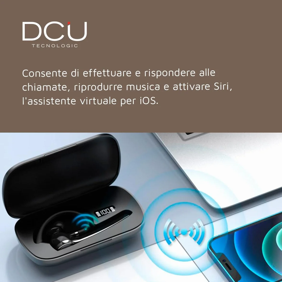 DCU TECNOLOGIC - Auricolare Mono Bluetooth 5.0 Action Pro - Auricolare wireless - Effettua e riceve chiamate - Connettività a doppio punto