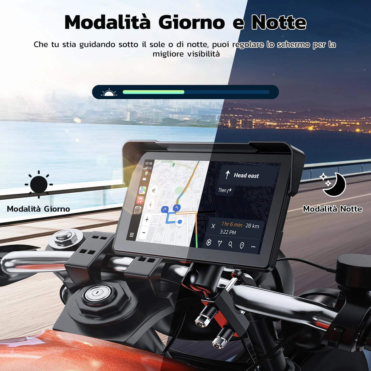 LAMTTO Schermo Wireless CarPlay e Android Auto per Moto, Aggiornamento Portatile da 7 Pollici con Touch Screen Impermeabile IP67 con Navigazione, Bluetooth Siri/G00gle Assistente