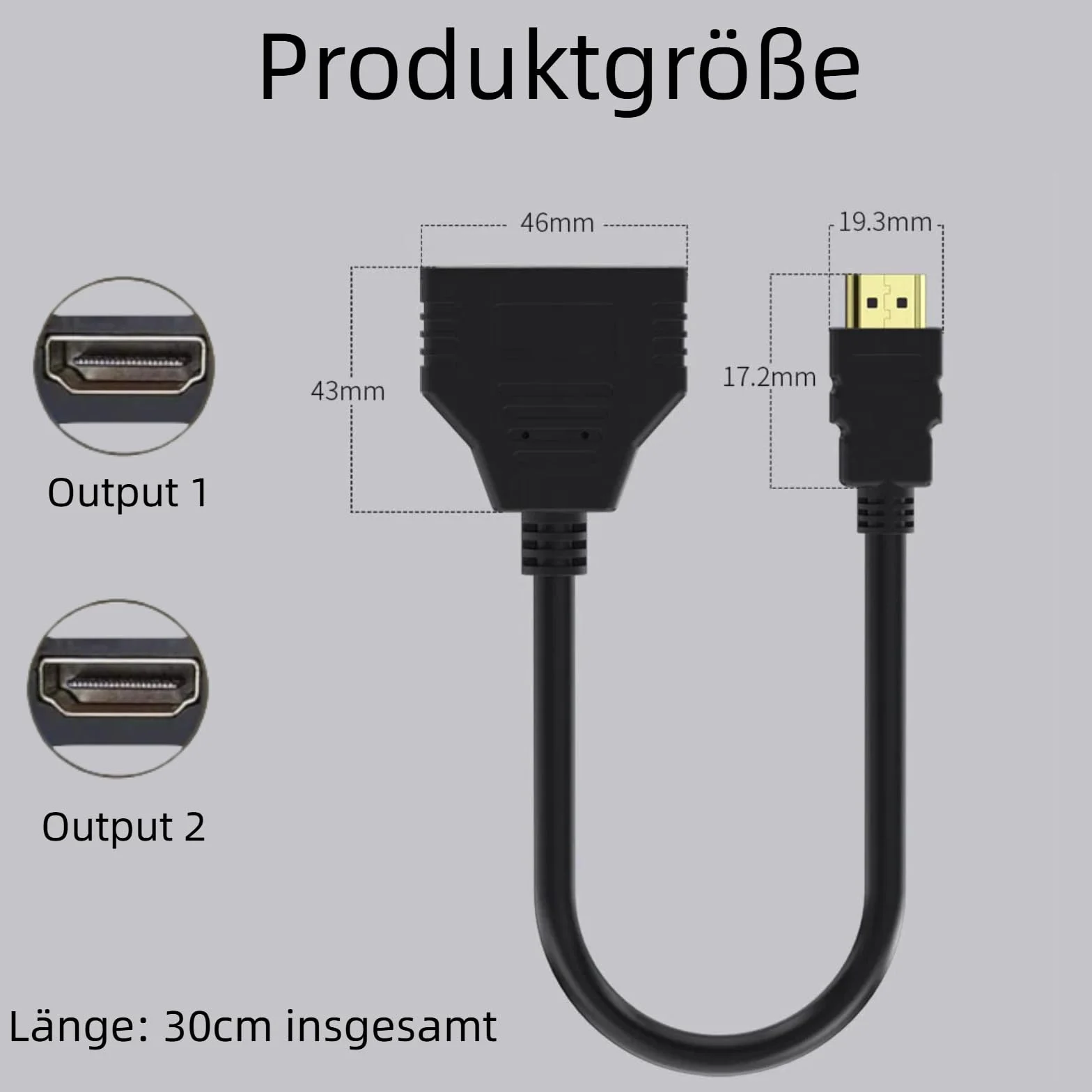 Mâle vers - Adattatore splitter HDMI per monitor, 2 in 1 out, doppio connettore HDMI 1080P, doppia uscita, 30 cm, cavo di collegamento per monitor HDTV, proiettore LCD