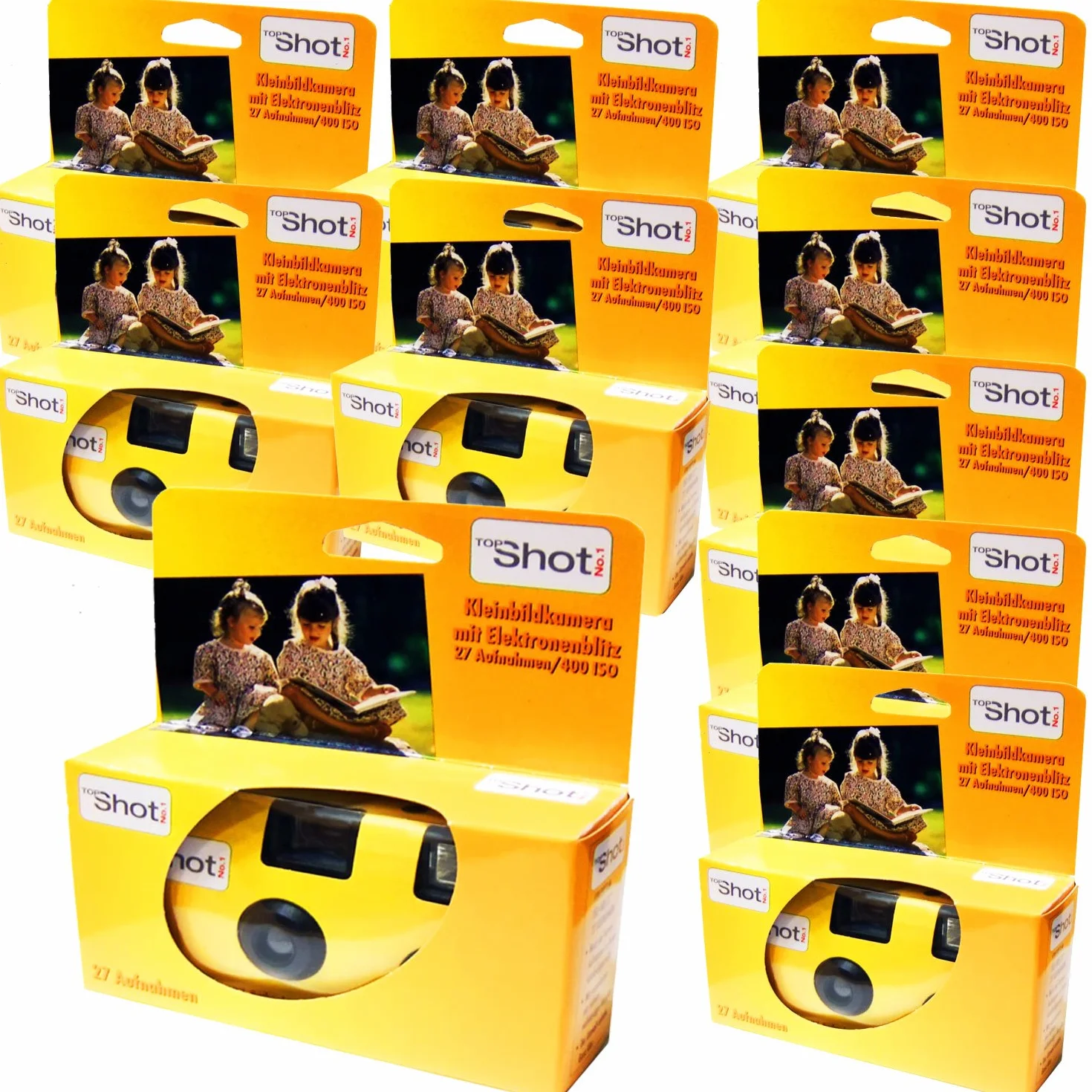 Photo Porst Set da 10 fotocamere usa e getta, ideali per matrimoni e feste, con rullino da 27 foto, flash e batterie incluse (confezione in lingua italiana non garantita)
