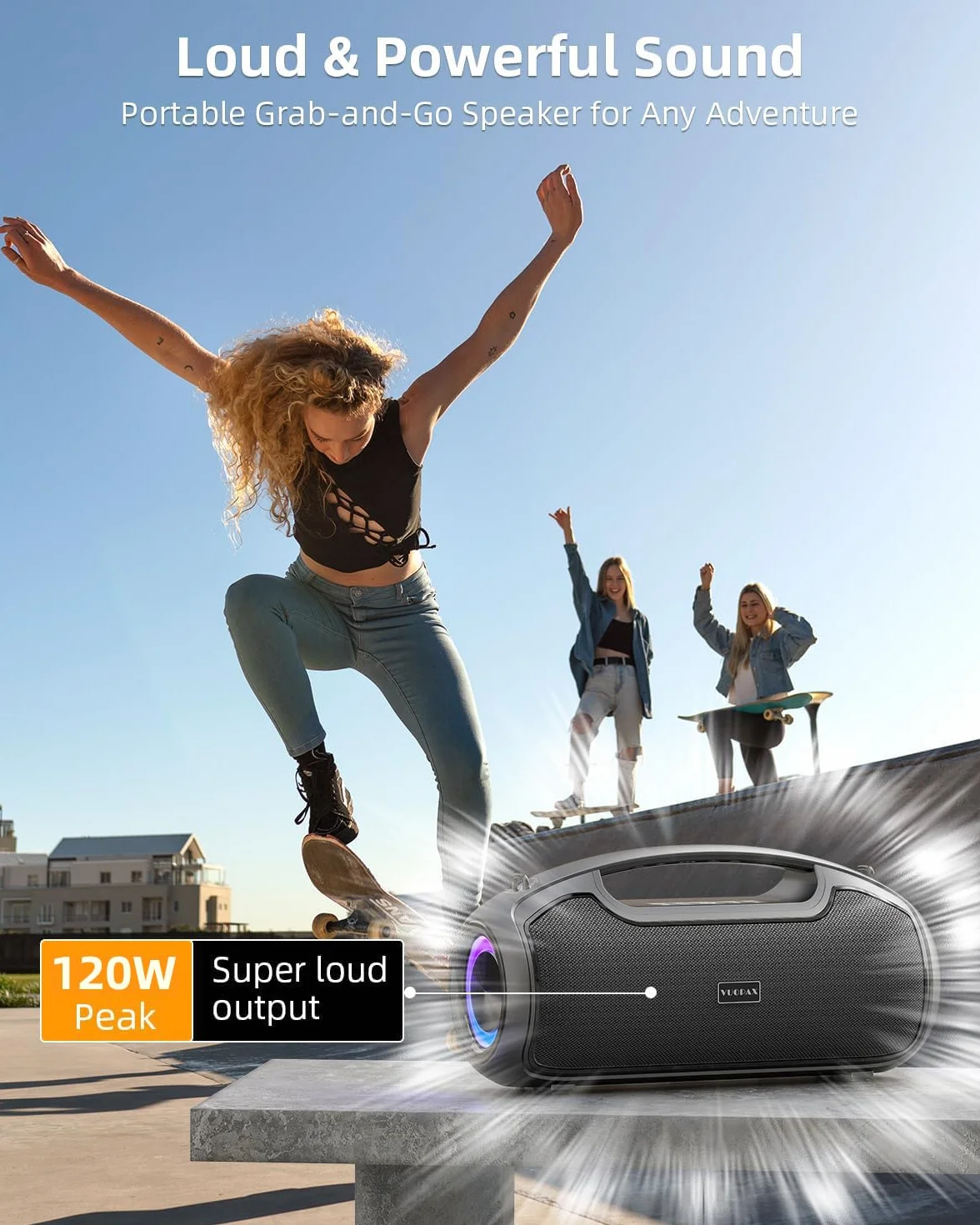 Cassa Bluetooth Portatile, (200W MAX) 120W Potente Altoparlante Wireless, IP65 Impermeabile Bluetooth Speaker, Bassi Profoni/DSP/Bluetooth 5.3 / TF/USB, Ideale per Feste, Esterno, Famiglia, Regalo