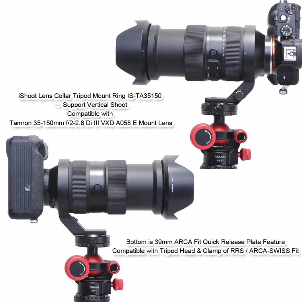 iShoot Anello di montaggio per treppiede Collare per obiettivo compatibile con Tamron 35-150mm f/2-2.8 Di III VXD A058 E Mount, Porta Staffa di Supporto Lenti è Arca Piastra a Sgancio Rapido Camera