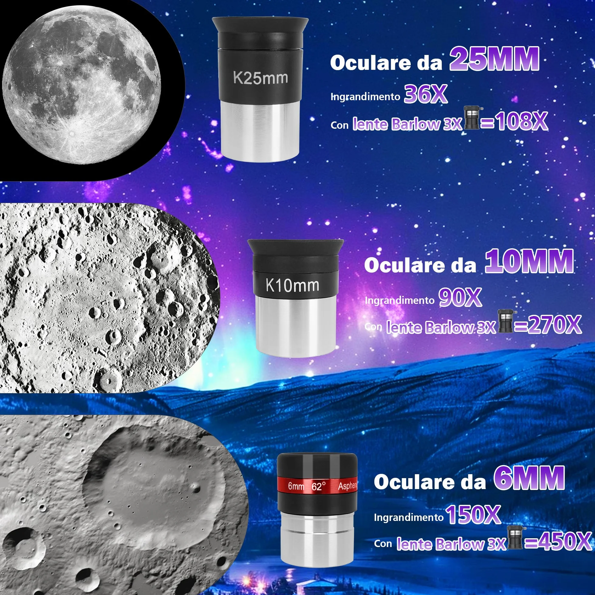 HETEKAN Telescopio, Telescopio Astronomico Professionale, 90/900 mm (36X-450X) Telescopios Rifrattore per Adulti Bambini e Principianti, per Osservazioni Planetarie, con Adattatore per Cellulare