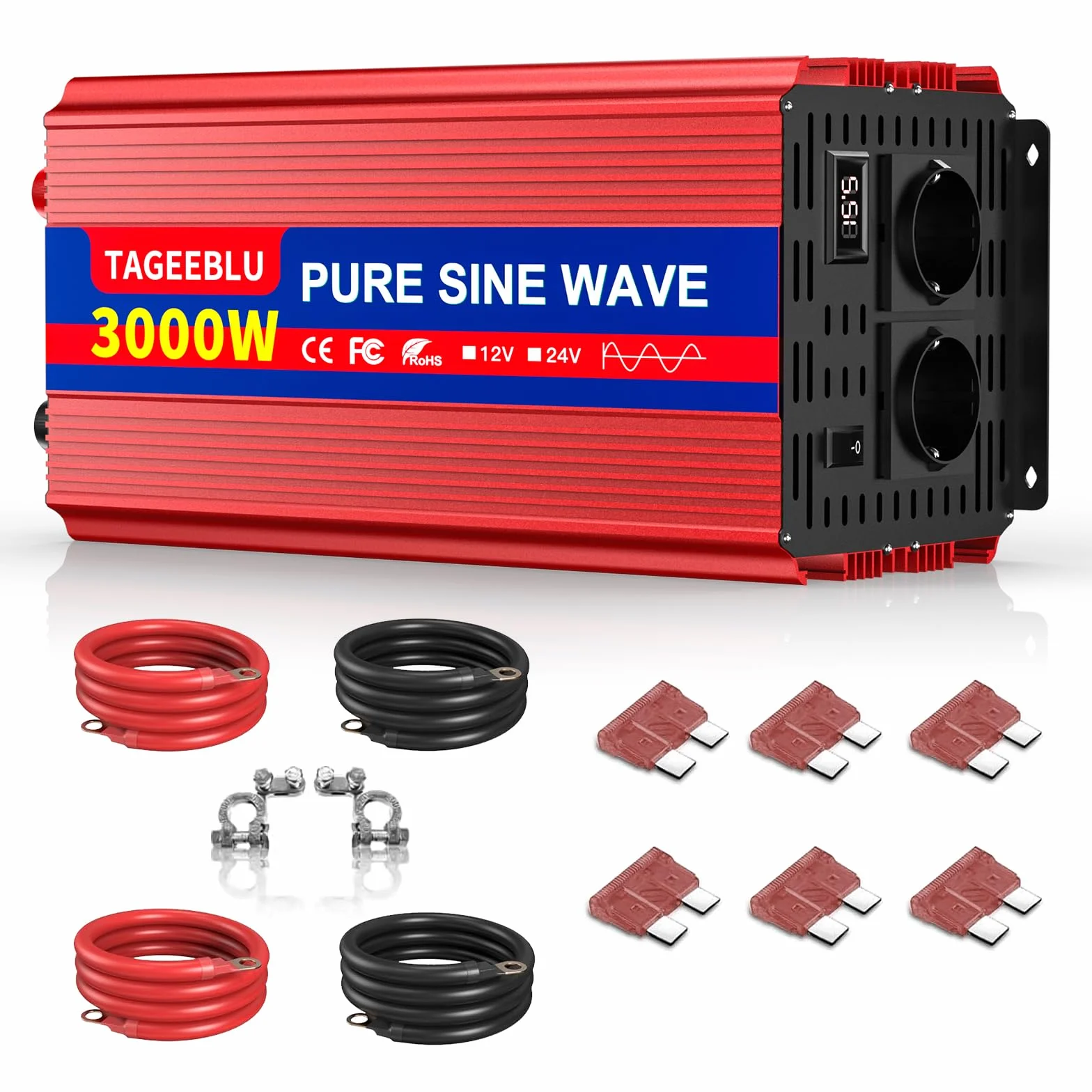 3000w Inverter 12v 220v Onda Pura con Display LCD & EU Presa