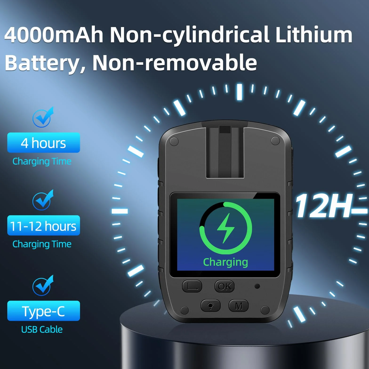CAMMHD C8-32G 1296P Bodycam 4000mAh16H Body Cam con Registrazione Audio e Video Visione Notturna Bodycam della Polizia di Sicurezza Indossabile Ferrovia Ingegneria Sicurezza Uso Personale