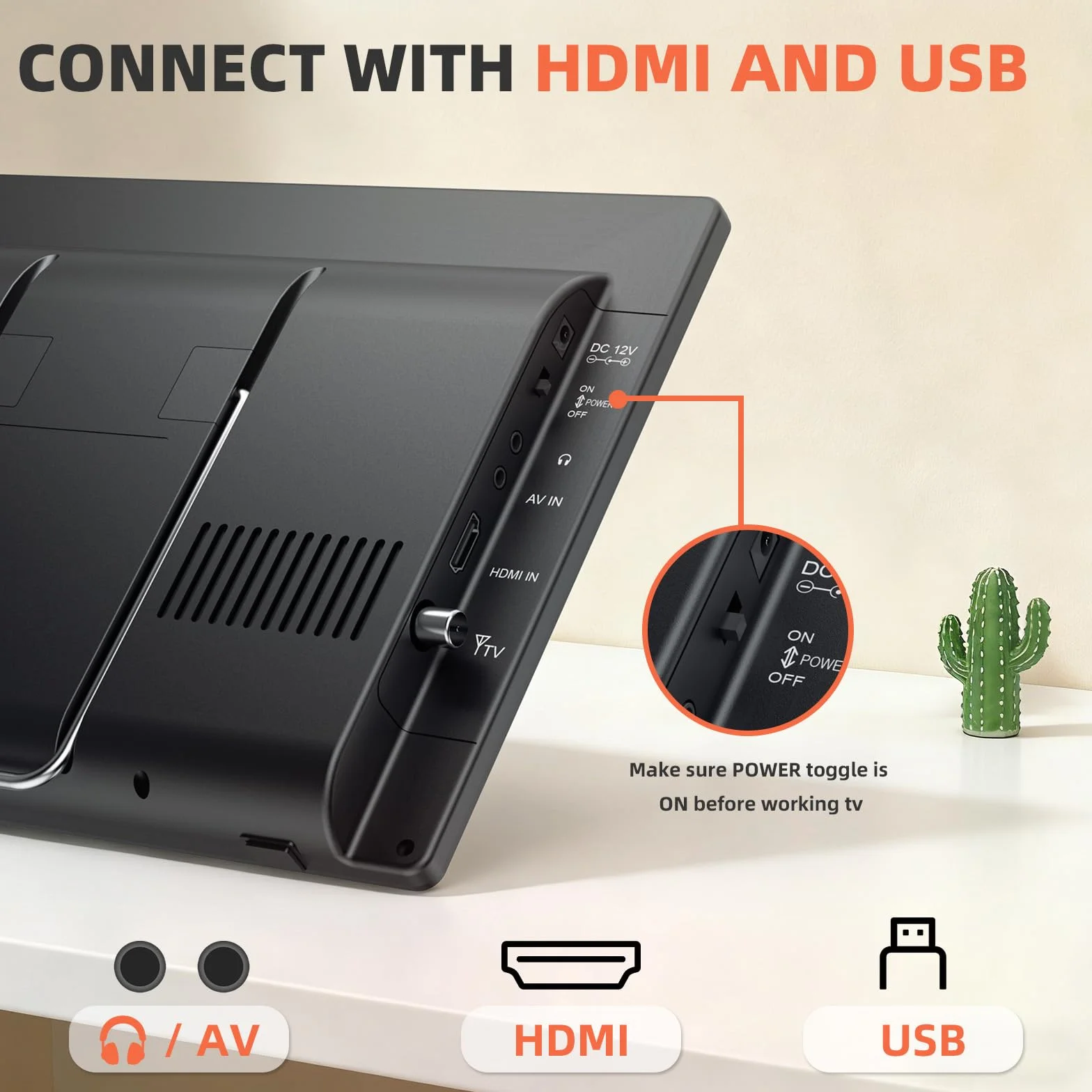Desobry Smart TV Android 12 Pollici Televisore Portatile DVB-T2 Freeview HDMI USB AV Cuffie Supporto Regolabile 180°