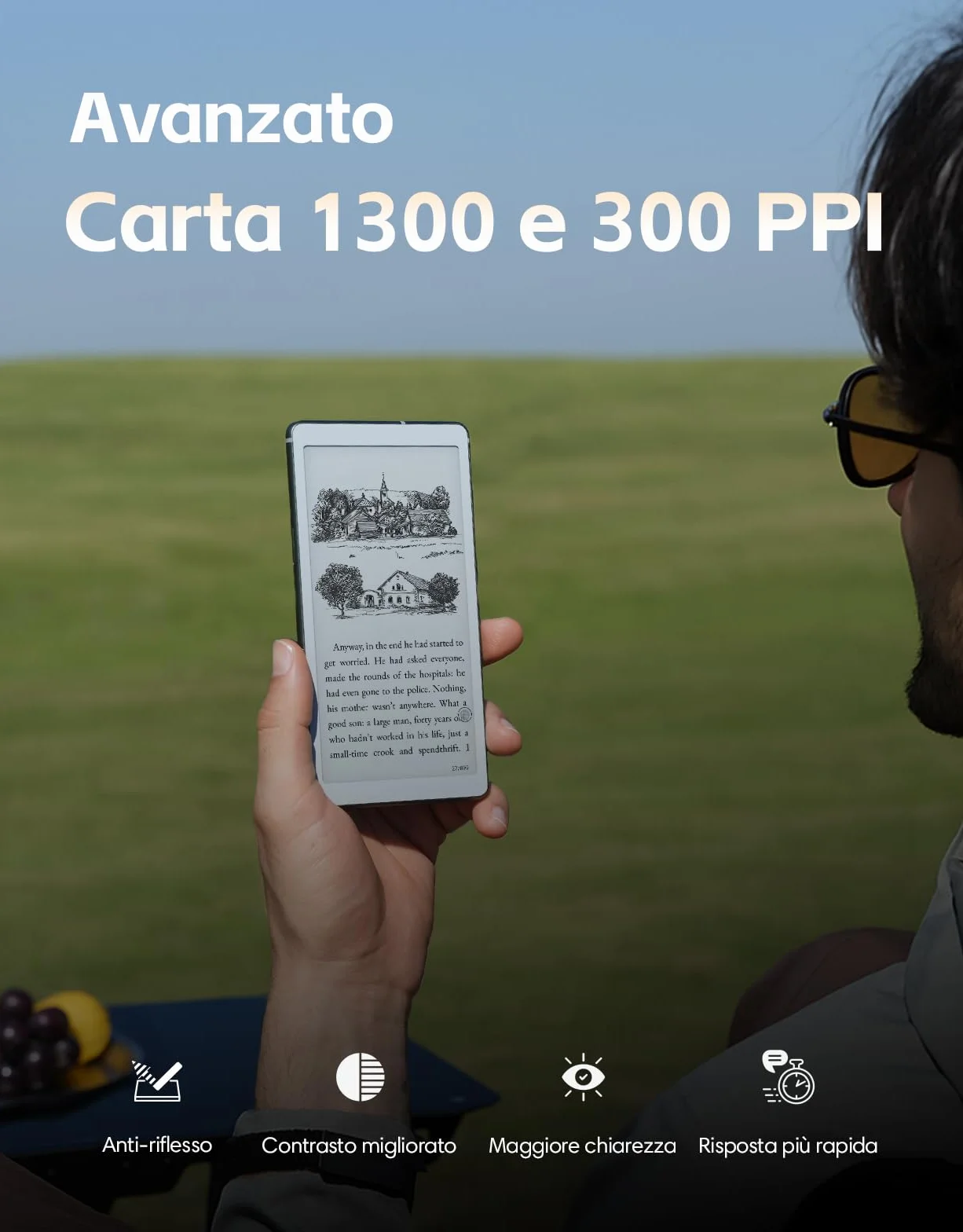 VIWOODS 6,13’’ Carta 1300 AiPaper Reader con connettività 4G, dispositivo eReader E Ink ultra-sottile e leggero, con integrazione AI, 300 PPI, luce frontale regolabile, 128 GB di memoria
