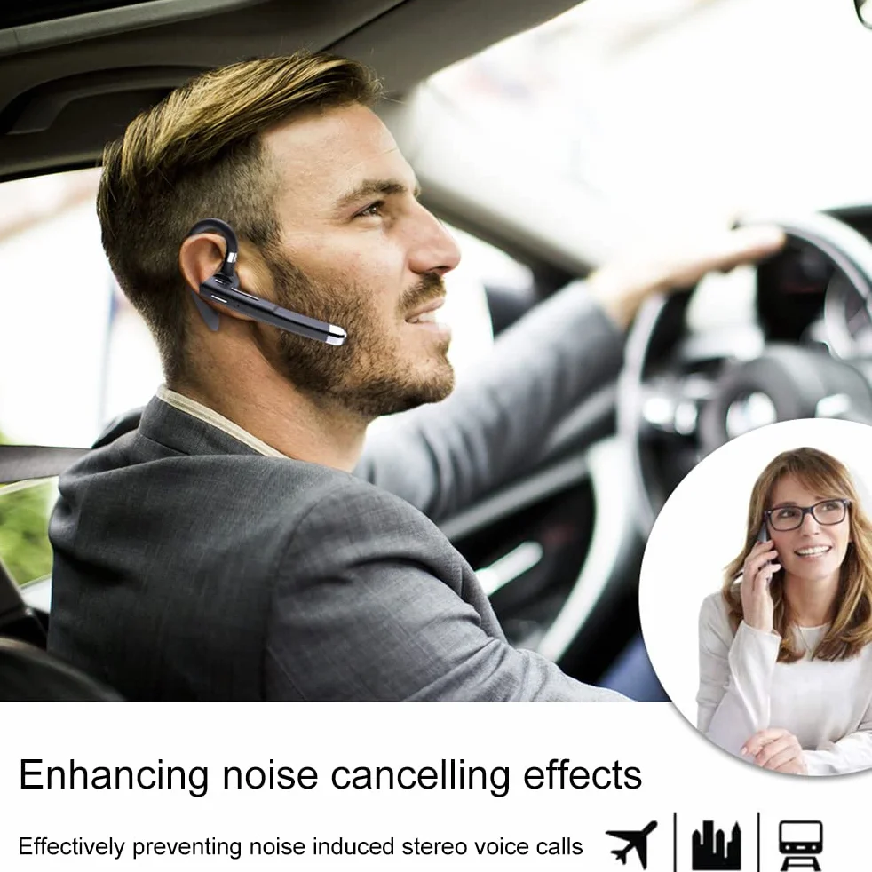 Auricolare Bluetooth Auricolare Vivavoce Girevole a Orecchio Singolo con Custodia di Ricarica per Display della Batteria per la Guida in Ufficio (520 seconda generazione)
