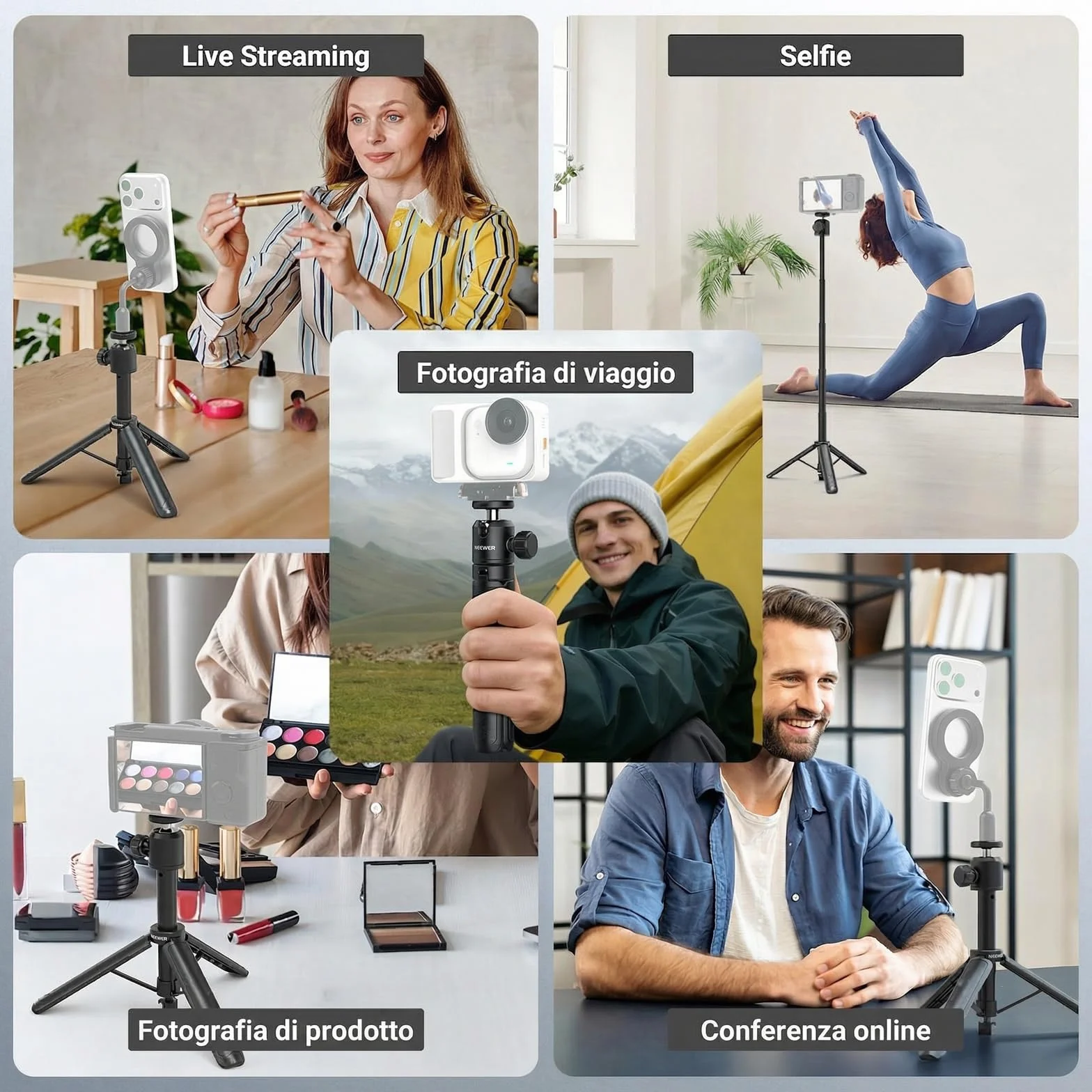 NEEWER BASICS Treppiede Selfie Stick Estensibile, Impugnatura Supporto Portatile in Metallo Compatibile con Canon G7X Mark III Sony ZV-1 RX100 VII A6400 A6600 Nikon Camera Webcam per Vlogging, DT001