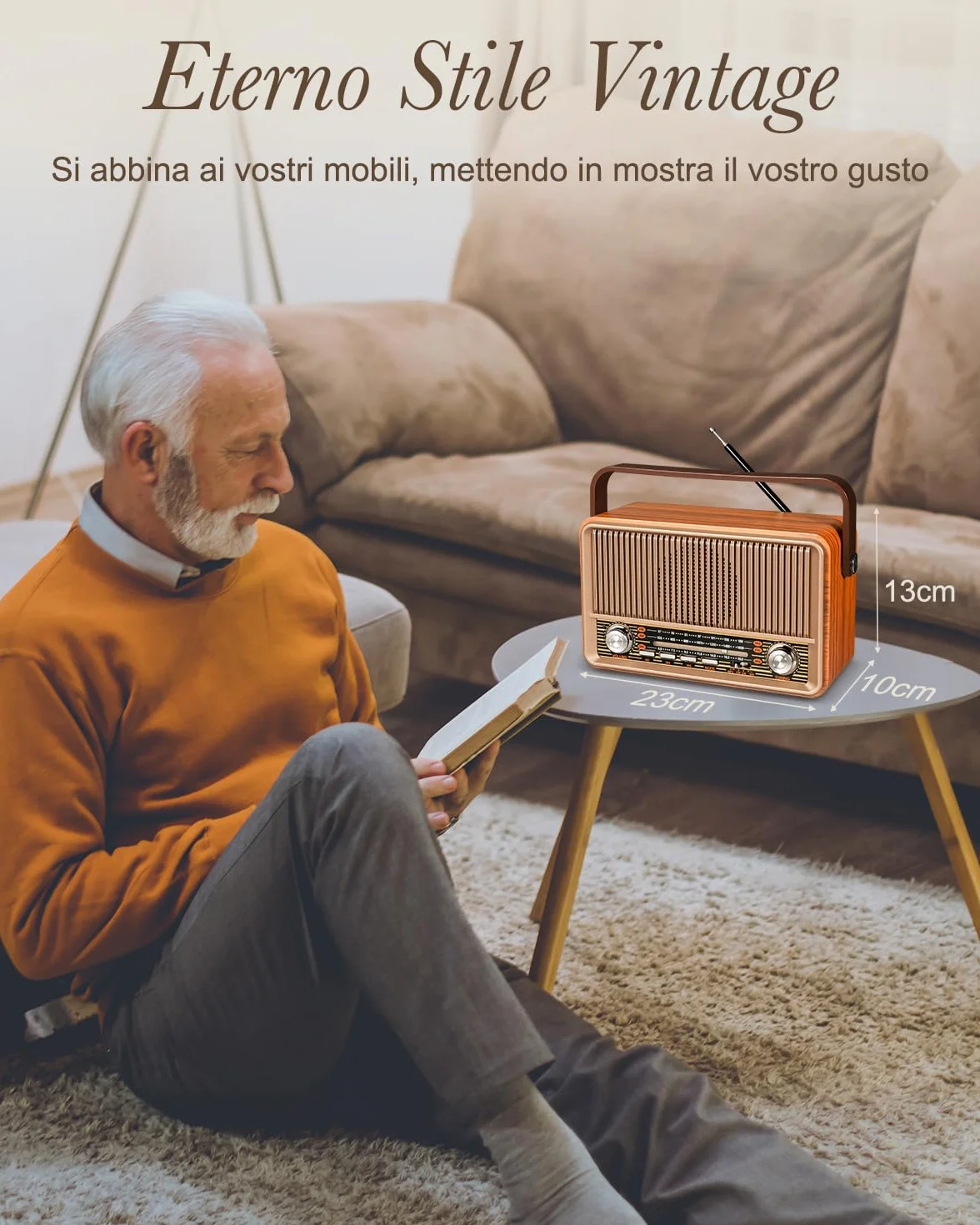 PRUNUS J-120 Radio Portatile Vintage Legno FM/AM/SW Altoparlante Bluetooth Retro Batteria Ricaricabile 1800 mAh