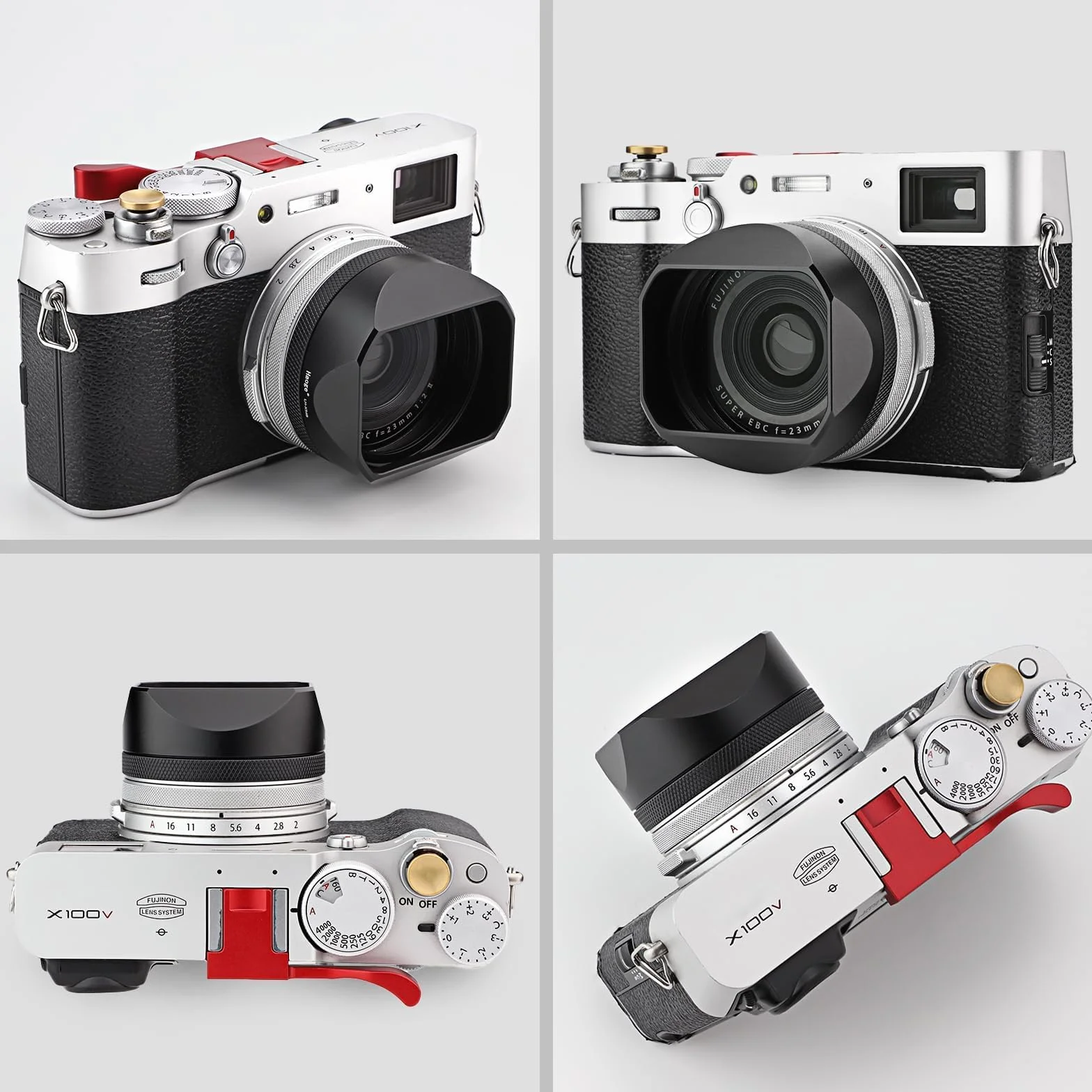 Haoge LH-X54B - Paraluce quadrato in metallo con anello adattatore da 49 mm, per fotocamera Fujifilm Fuji X100V, colore: Nero
