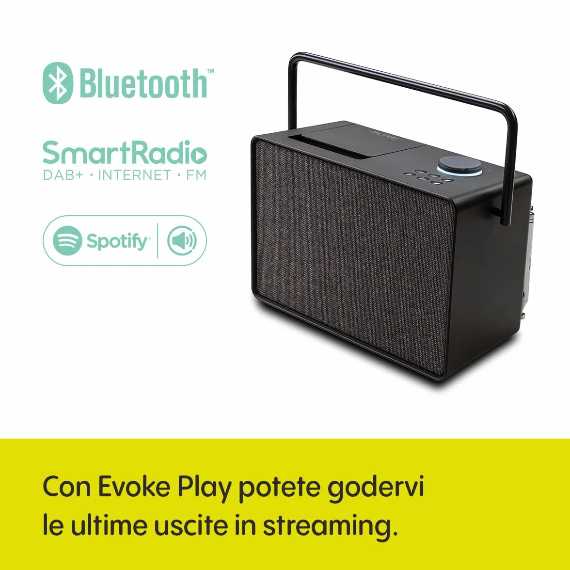 Pure Evoke Play radio DAB+/FM 40W Bluetooth internet radio Nero Caffè