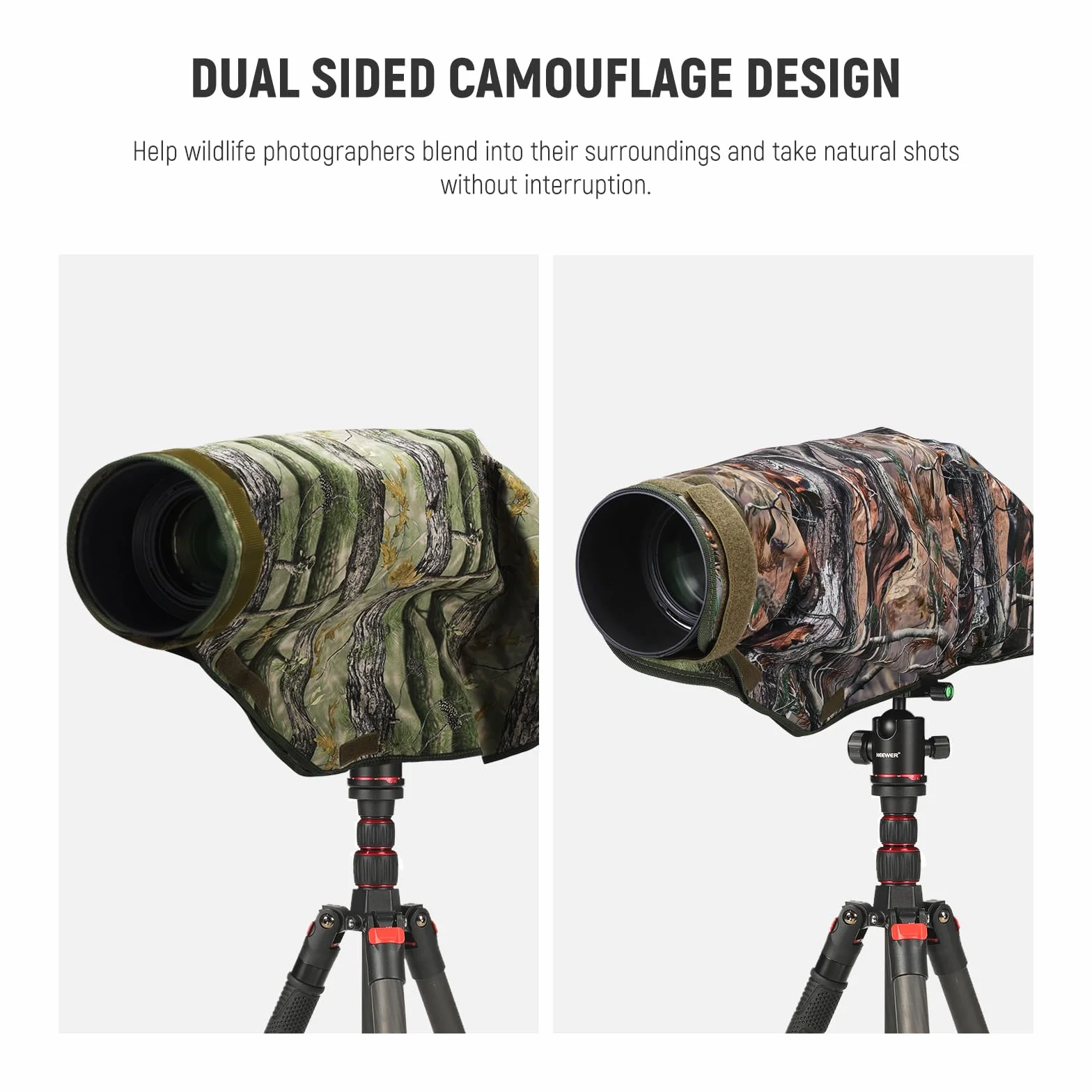 NEEWER Copertura antipioggia per fotocamera, XL, grande impermeabile, per fotocamera Canon Sony Nikon Fujifilm DSLR e obiettivi fino a 800 mm, mimetico su entrambi i lati, in nylon Tarn PB019