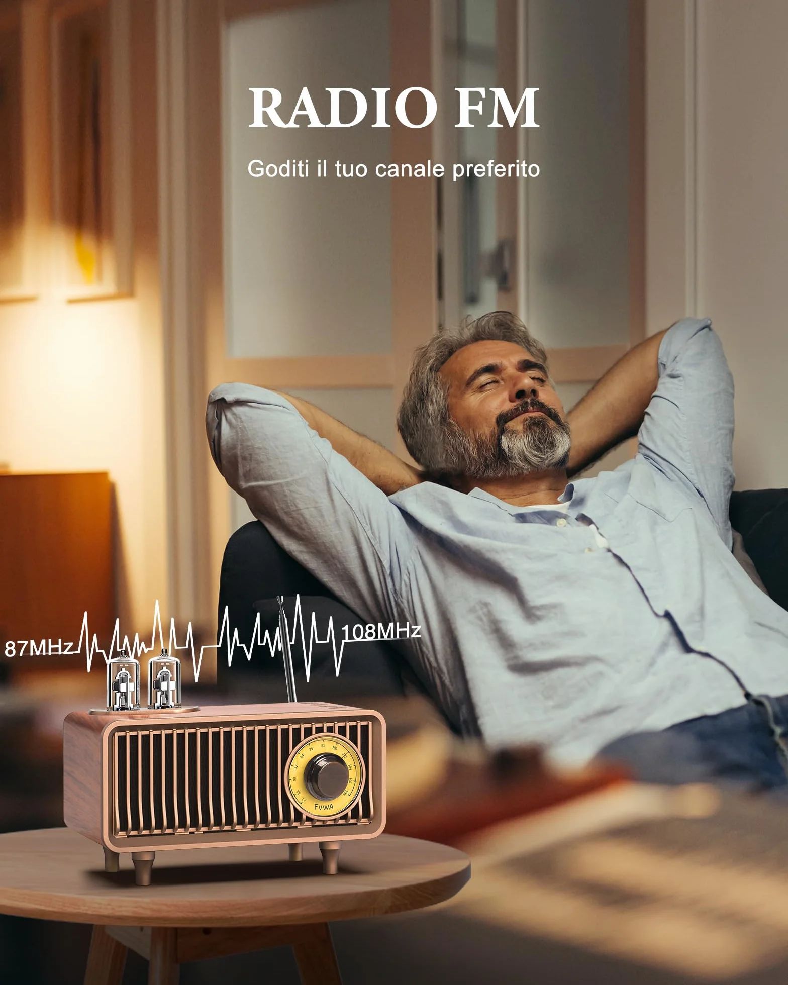 COLSUR Radio Vintage Legno, Radio Portatile Bluetooth AM FM Retrò Ricaricabile 1500mAh