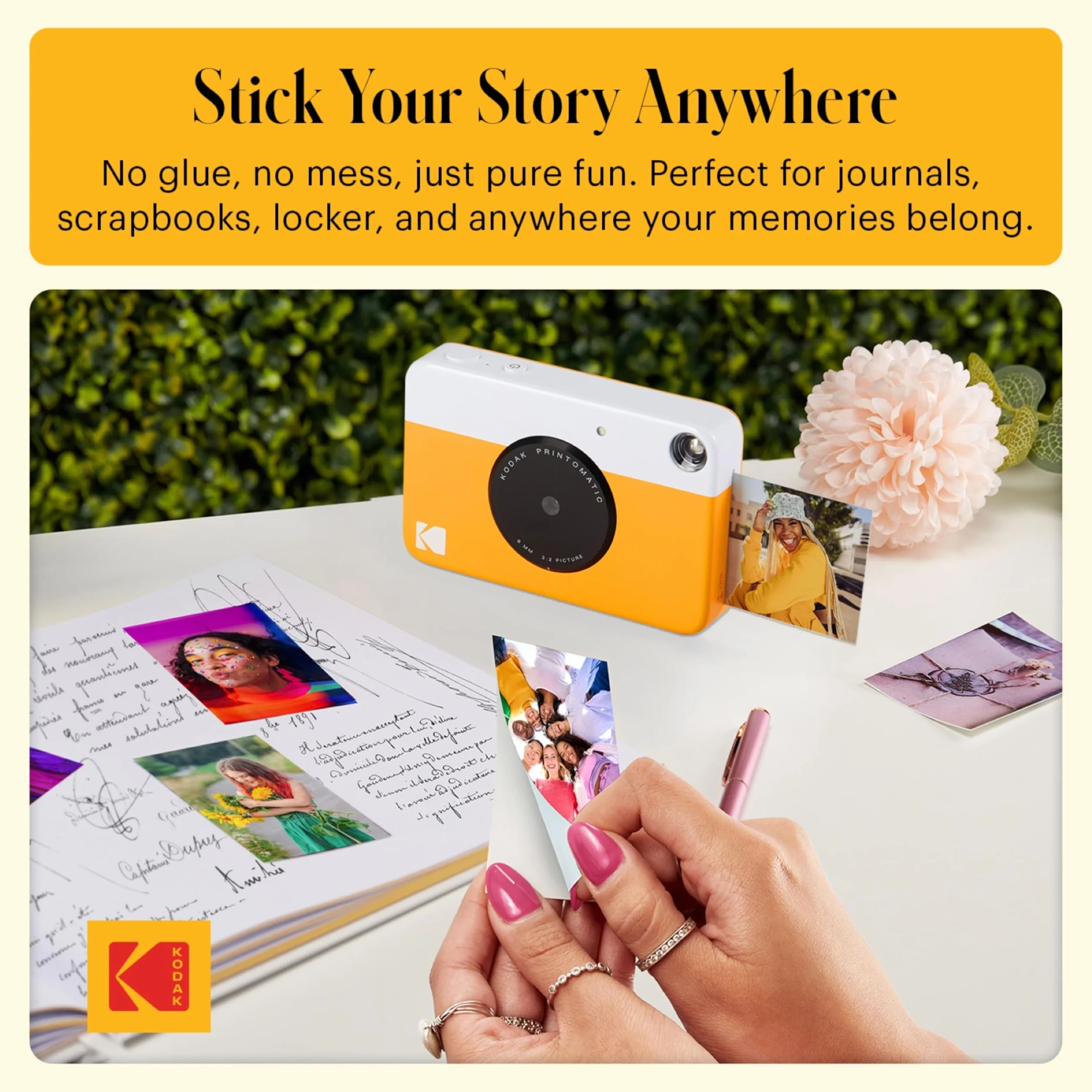 KODAK Printomatic Pacchetto iniziale per macchina fotografica a stampa istantanea a colori + Custodia morbida + Carta fotografica Zink da 20 pezzi - Foto colorate su carta adesiva 2x3" - Giallo