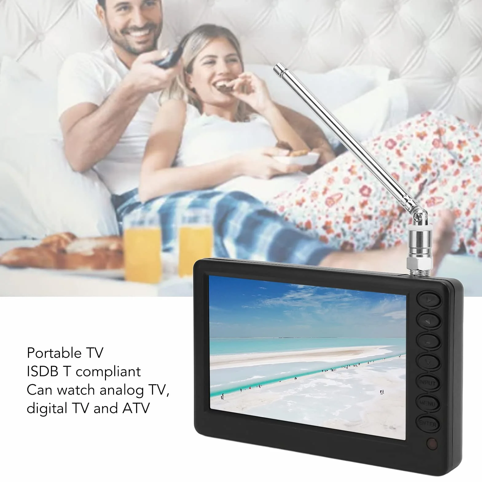 TV Digitale Portatile, HD 1080P da 5 Pollici con Interfaccia Ricca e Supporto per Staffa TV Analogica/ATV/radio FM, Supporto per Formati Video Multipli, per Cucina, Auto