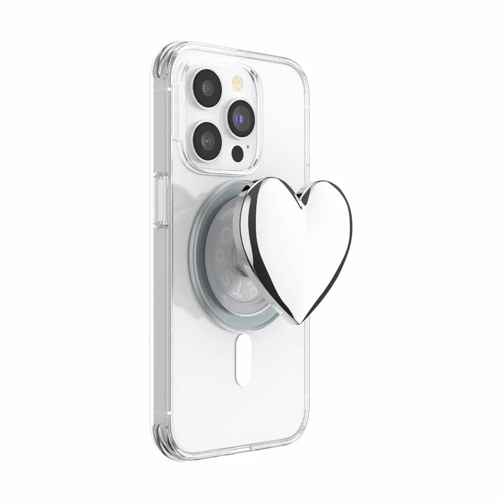 PopSockets Grip per Smartphone MagSafe, Supporto Magnetico, Cavalletto, Silver - Heart of Silver (Silver PopOut)