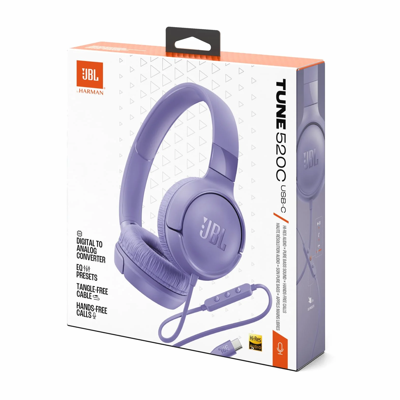 JBL Tune 520 C Cuffie con Filo On Ear, Microfono, Suono JBL Pure Bass, Preimpostazioni EQ, Connettività USB Tipo C, Design Pieghevole e Cavo Anti-Groviglio, Viola
