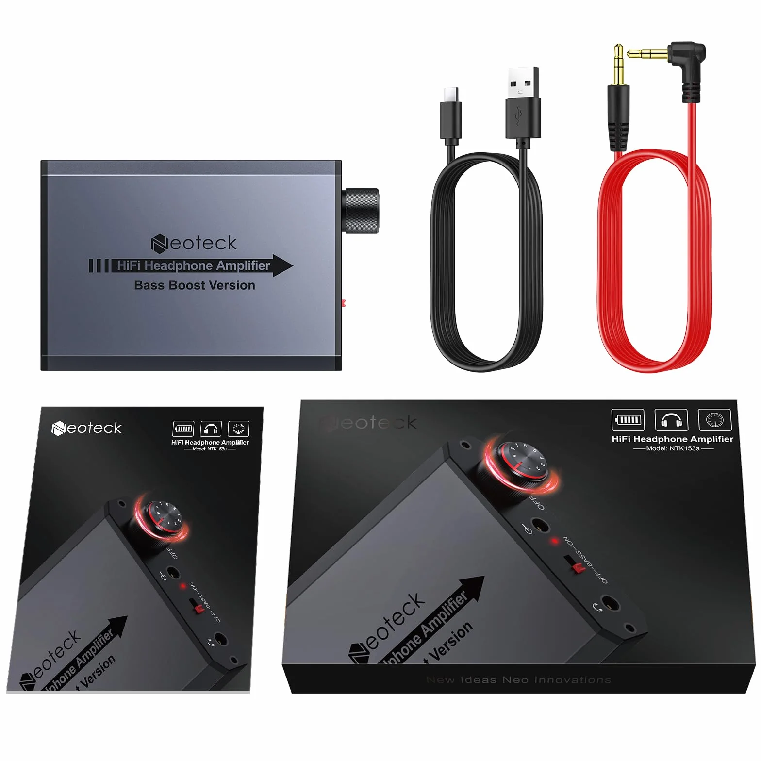 Neoteck 16-300Ω Amplificatore per Cuffie Portatile Ricaricabile con Bass Boost HiFi Amplificatore Cuffie 3.5mm con 8h Autonomia, AMP in Aluminio Opaco per PC, Cellulari, Lettori CD, MP3/MP4