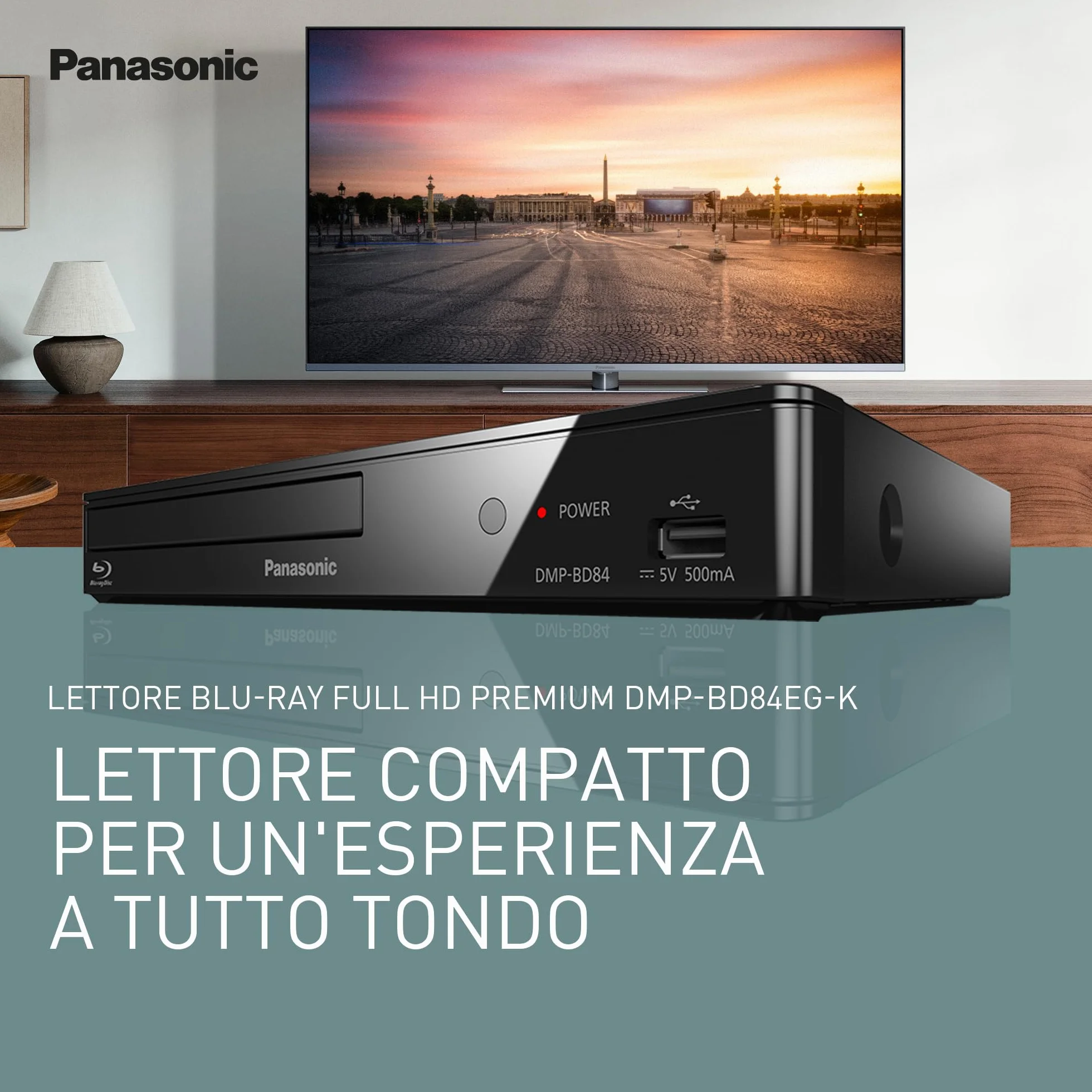 Panasonic DMP-BD84EG-K Lettore Blu-ray Disc/DVD 2D Smart Network, App Internet, Audio ad Alta Risoluzione, Riproduzione HDD Esterno, USB, Ethernet, Design Compatto, Nero