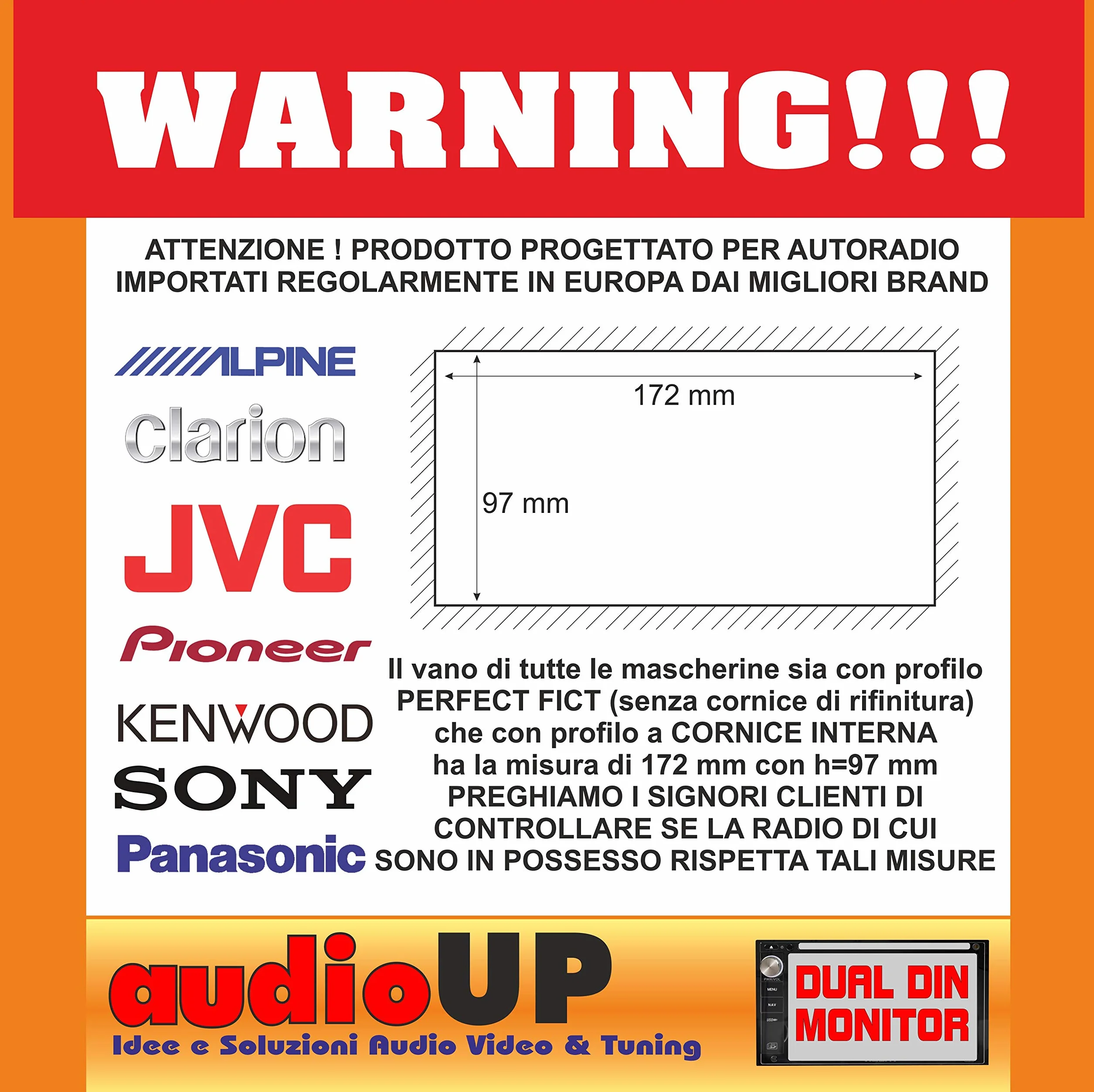 Mascherina autoradio 2 DIN Kit installazione senza cornice per radio con monitor motorizzato.