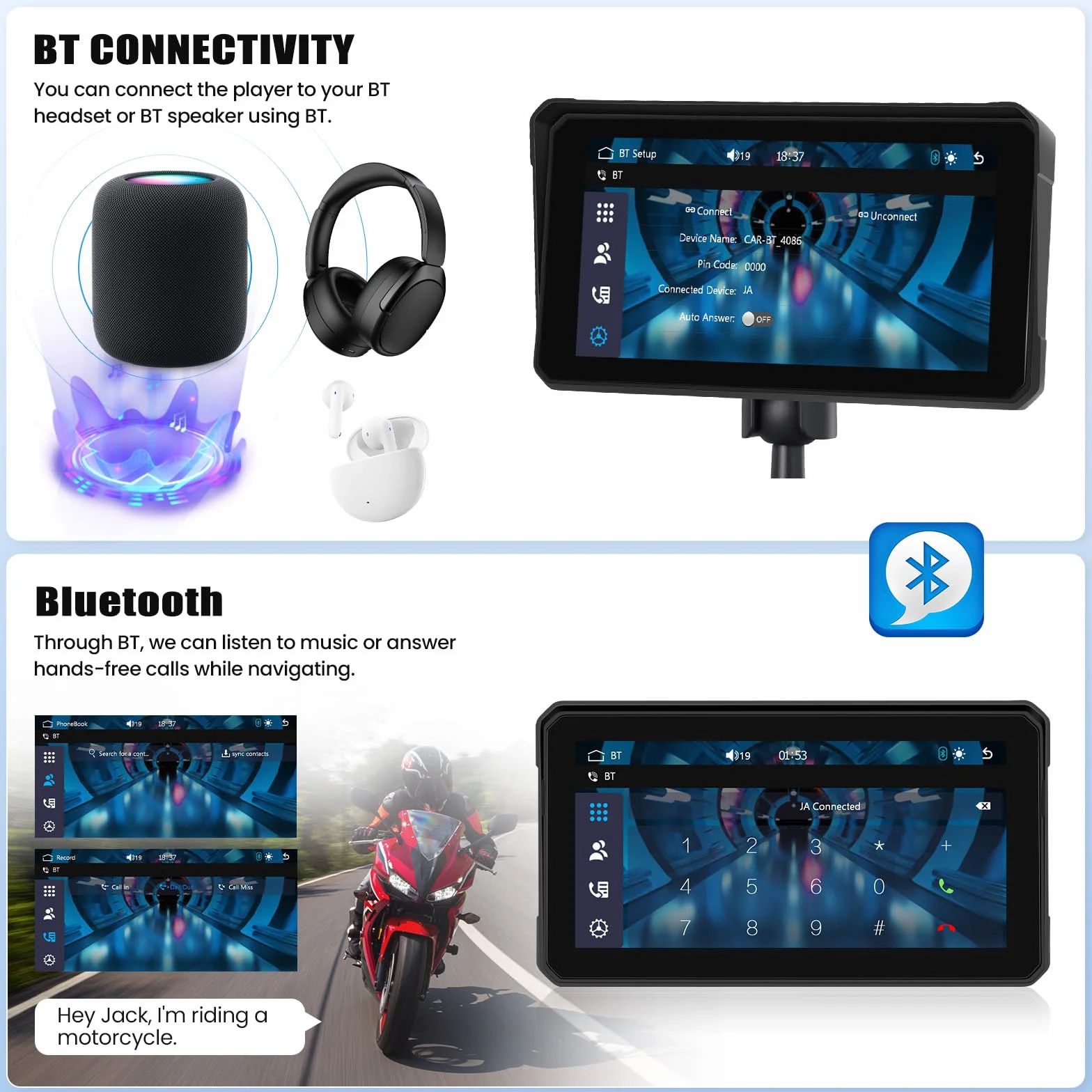 Schermo portatile Moto Carplay 6 pollici IP68 GPS Bluetooth Wireless CarPlay Android Auto TPMS