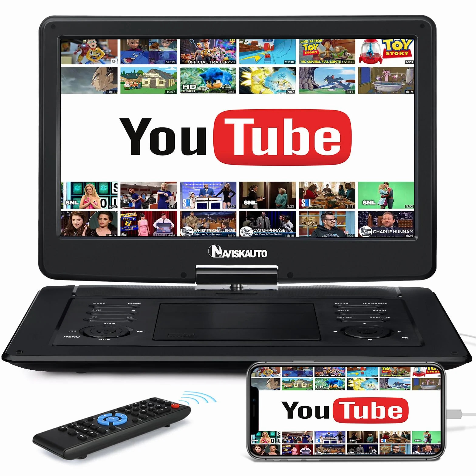 NAVISKAUTO 17,5" Lettore DVD Portatile Grande Schermo da 16 Pollici, Supporta HDMI, Autonomia da 6 Ore, USB/TF/AV IN/OUT/Regione Libera,18 Mesi di Garanzia