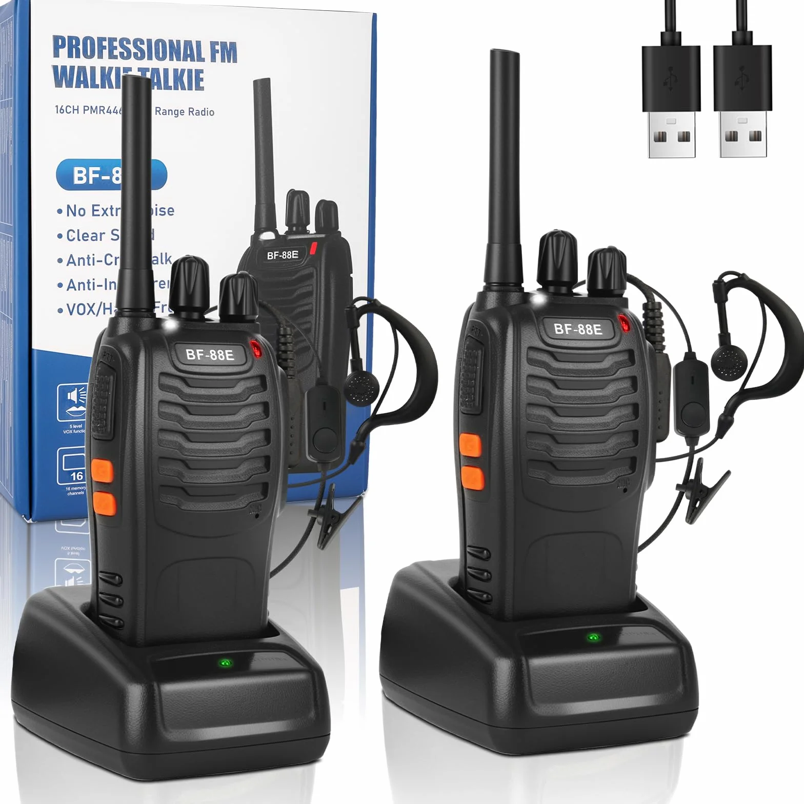 Nestling 2pz Walkie Talkie,88E Lunga Distanza 16 Canali Due-Via Radio - FM Ricetrasmettitore Handheld con LED Luce Auricolare ed Auricolari Originali