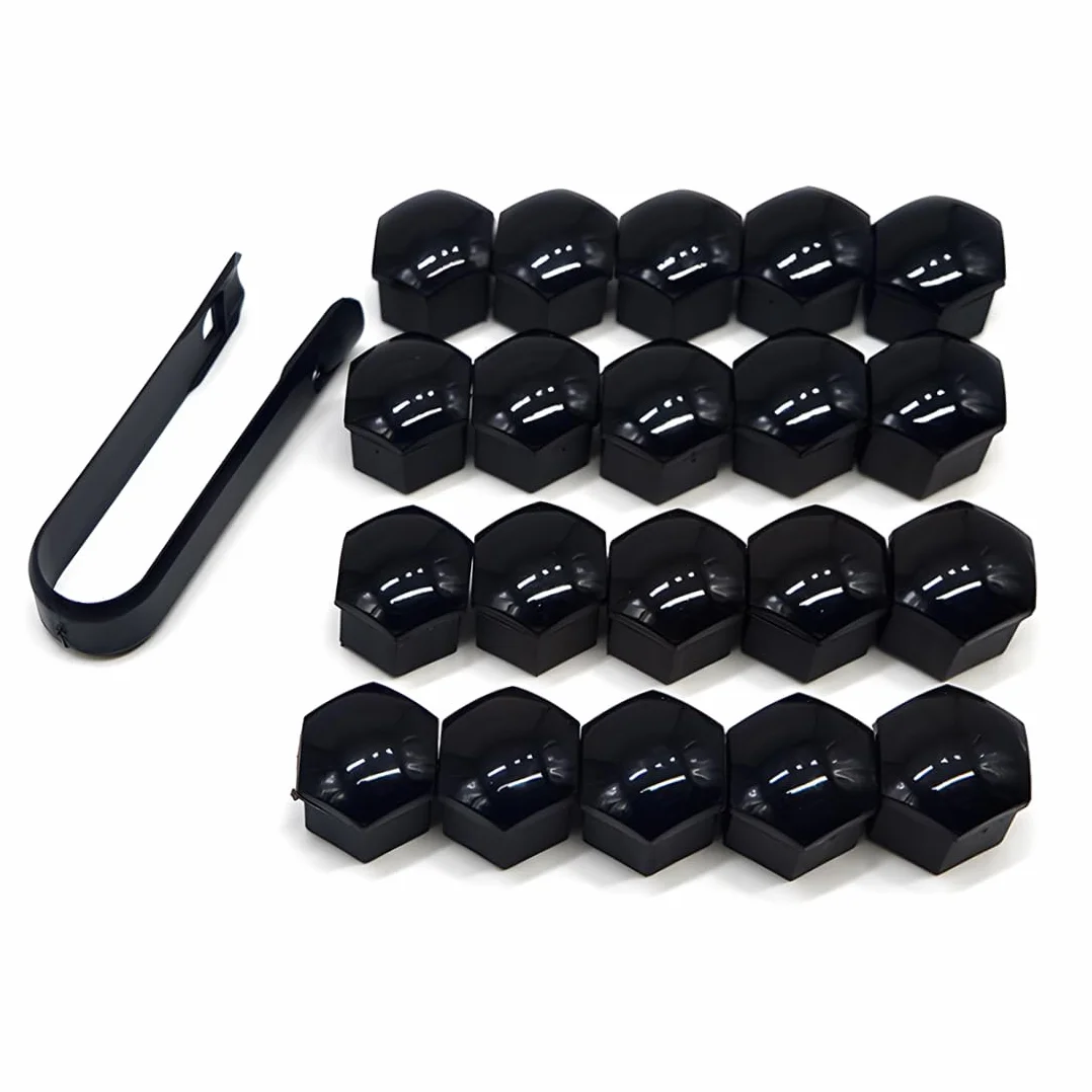 20 Copricerchi Universali Esagonali per Bulloni Ruota con Set di Strumenti di Rimozione Accessori Auto per Esterni (17mm) (Nero)