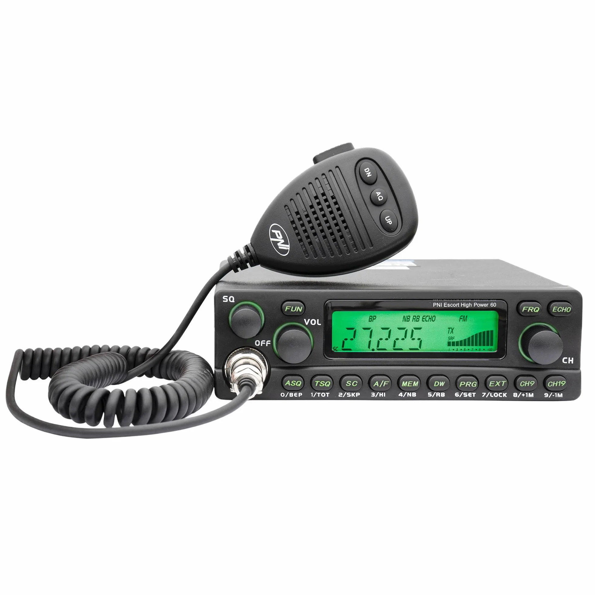 Stazione radio CB PNI Escort ad alta potenza 60 multistandard, 60 W FM/AM, 12 V, ASQ, guadagno RF