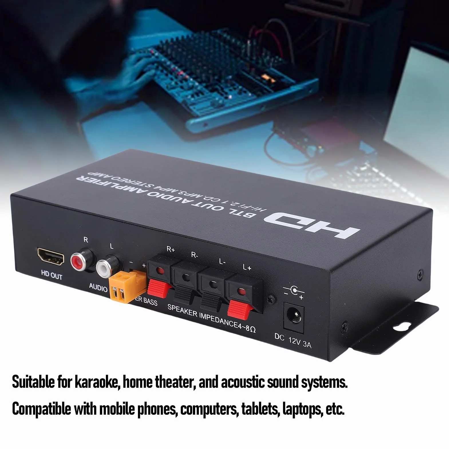 Amplificatore Audio Stereo Bluetooth HiFi Doppio Canale con Ingressi HDMI RCA AUX