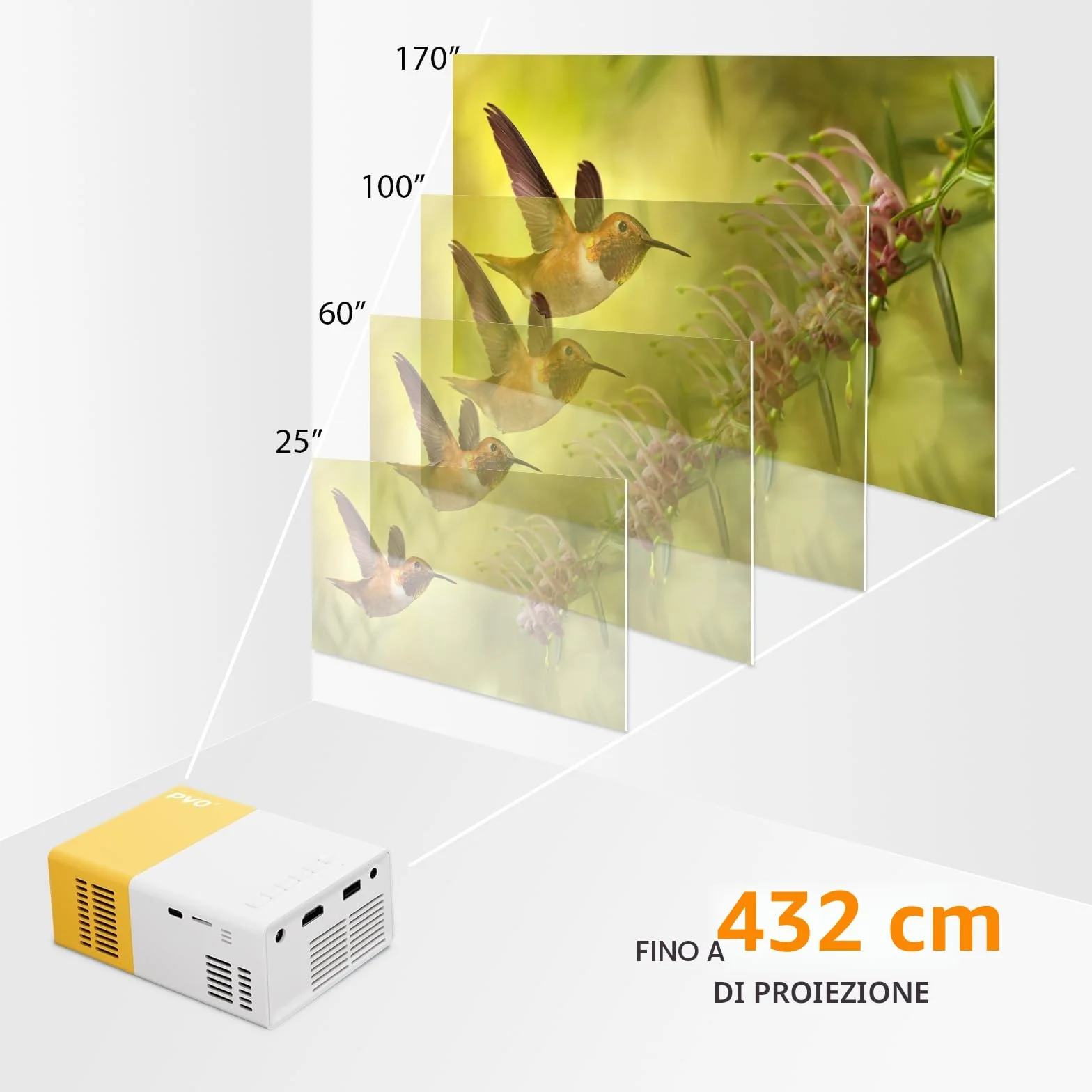 Proiettore PVO WiFi Film Portatile, Schermo del Telefono può Essere Specchiato al Proiettore in Modalità Wireless o Tramite Cavo Dati, Compatibile con Phone/Tablet/Laptop/TV Stick/USB (YG300ProMax)