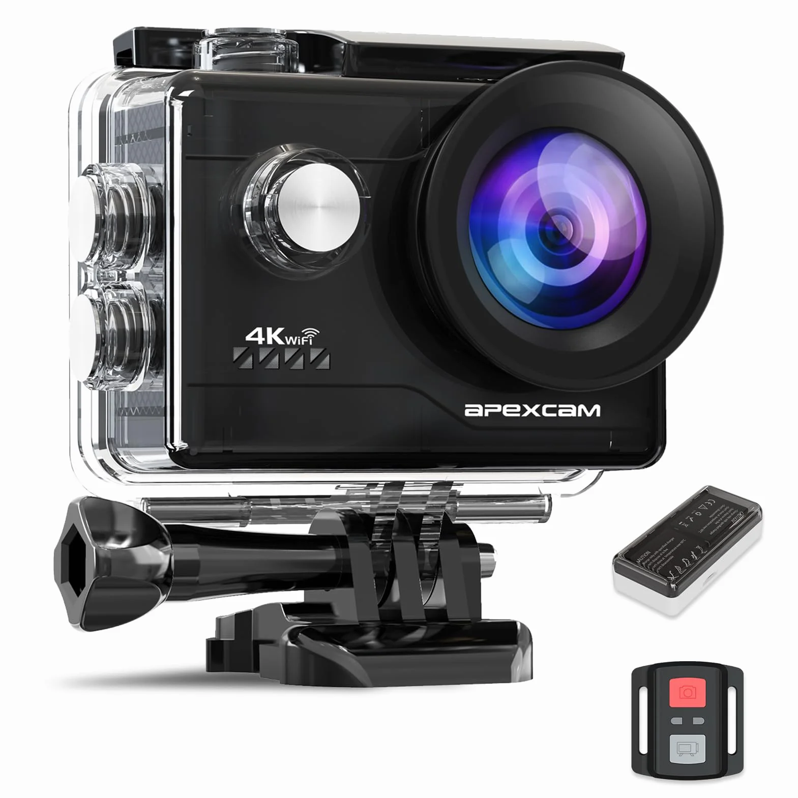 Apexcam 4K 60FPS EIS Action Cam 64MP WiFi Sports Camera Ultra HD Telecamera subacquea 40M Videocamera Impermeabile 2.4G Telecomando Time Lapse 2x1350mAh Batterie