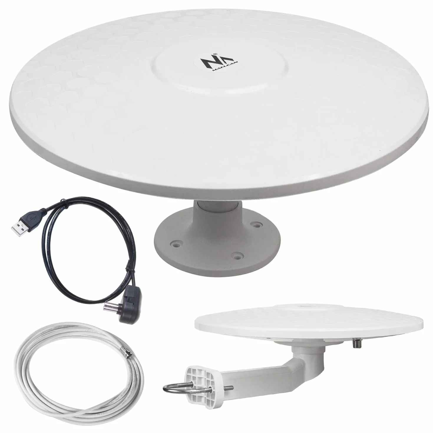 Maclean MCTV-947 - Antenna omnidirezionale multidirezionale per esterni, antenna TV attiva DVB-T/T2 H.265 HEVC (Camper - USB / 12/24 V)
