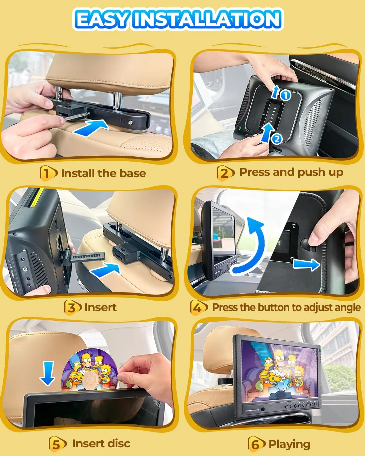 Arafuna 12,5 Pollici Lettore DVD Portatile, 1080P Lettore DVD Auto, Supporta l'ingresso USB/TF, HDMI, AV, Non Ricaricabile